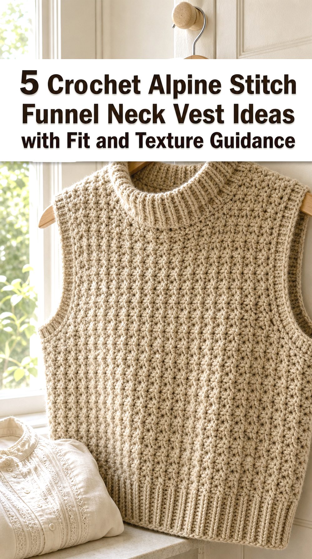 Crochet Alpine Stitch Funnel Neck Vest Ideas with Fit and Texture Guidance