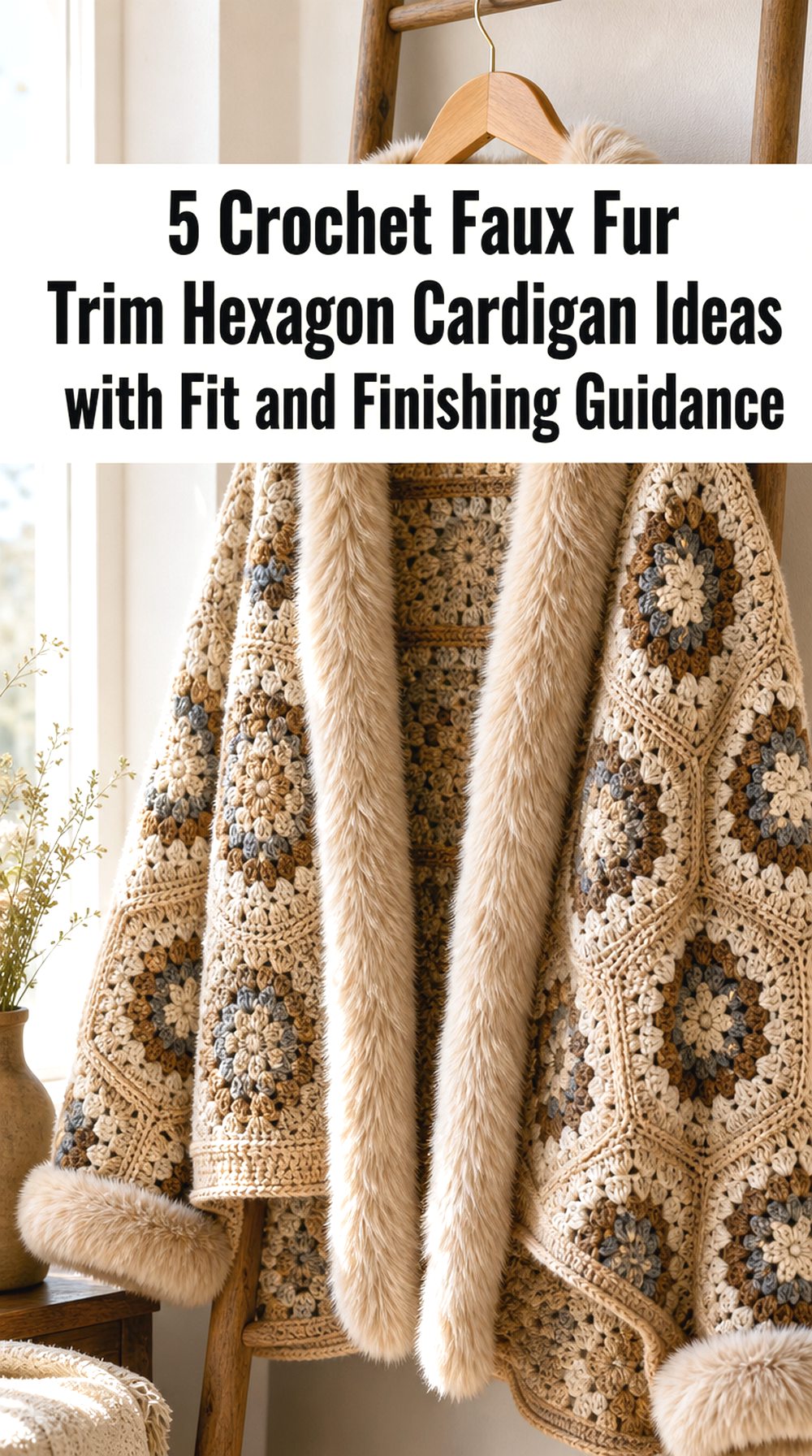 Crochet Faux Fur Trim Hexagon Cardigan Ideas with Fit and Finishing Guidance