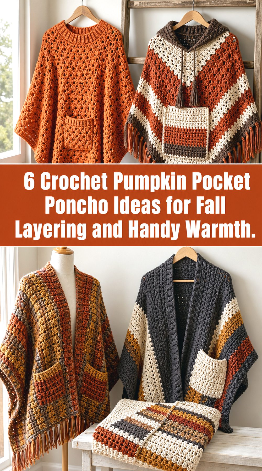 Crochet Pumpkin Pocket Poncho Ideas for Fall Layering and Handy Warmth