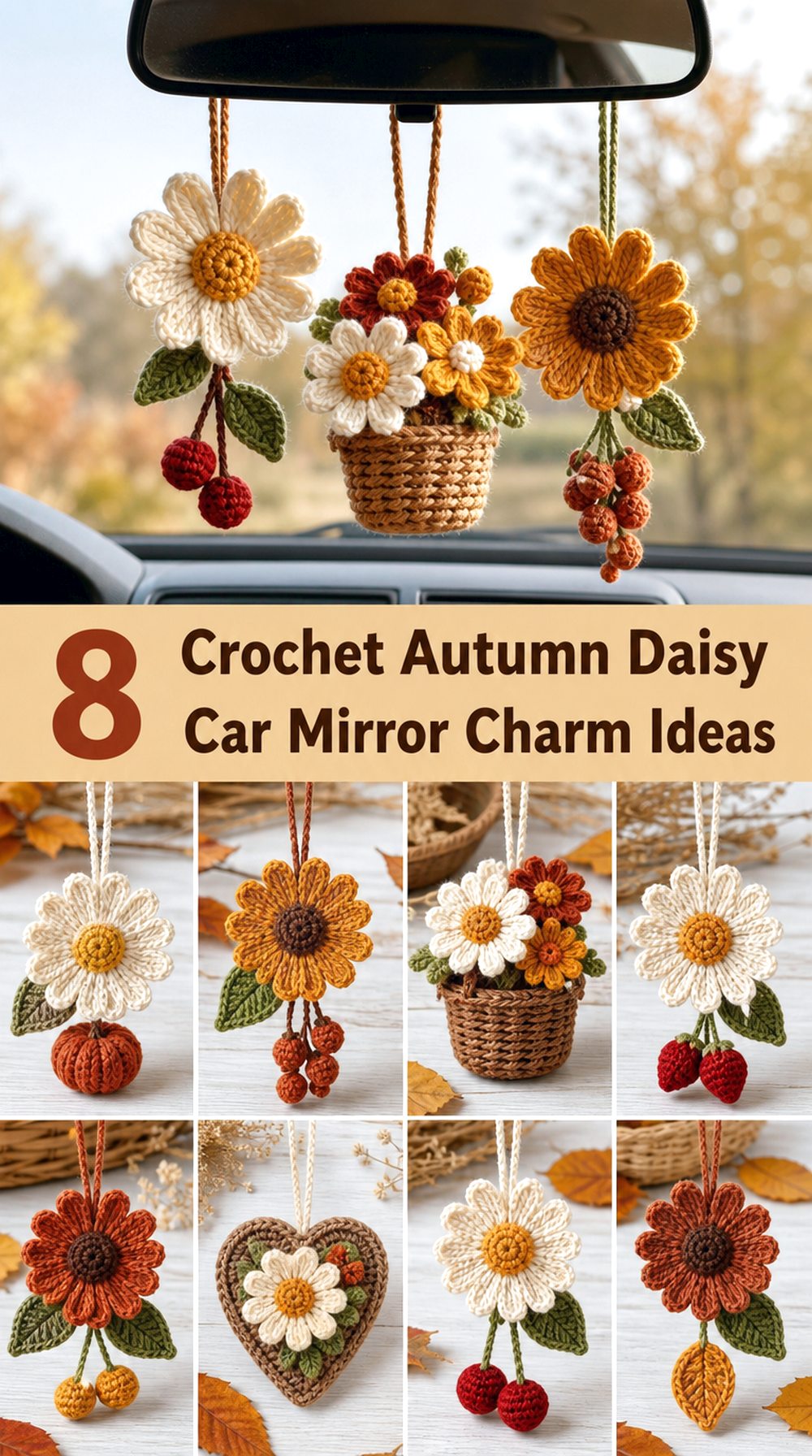 Crochet Autumn Daisy Car Mirror Charm Ideas