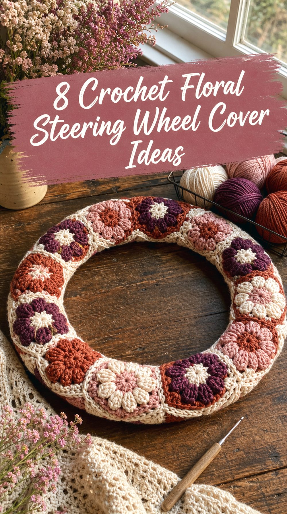 Crochet Floral Steering Wheel Cover Ideas