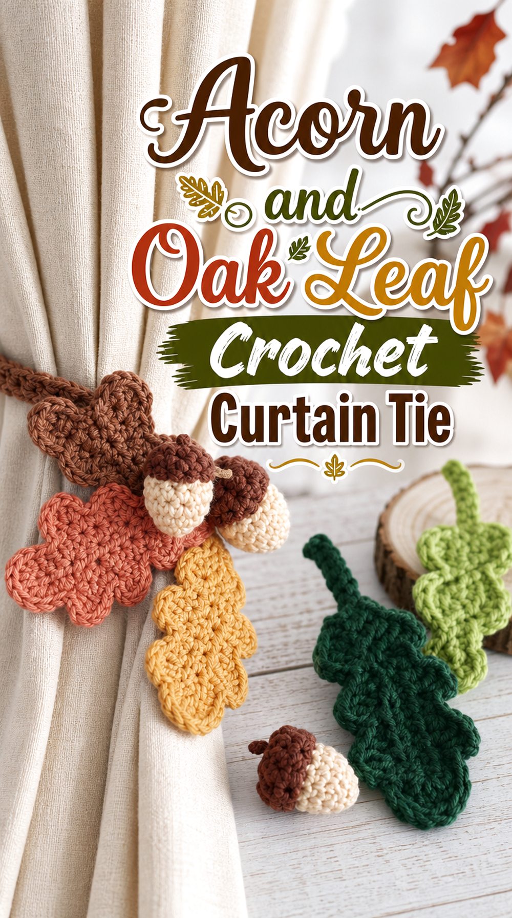 Acorn and Oak Leaf Crochet Curtain Tie