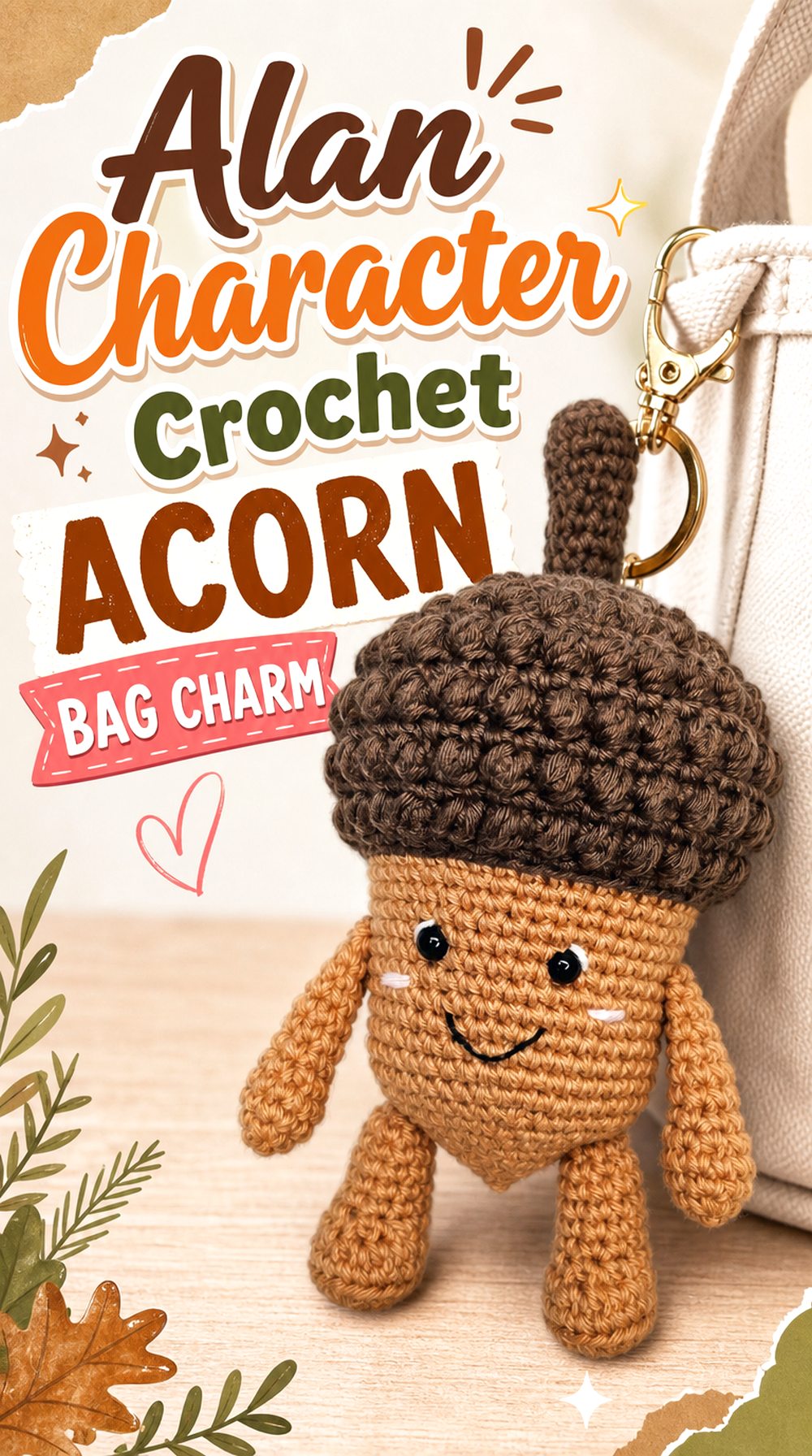 Alan Character Crochet Acorn Bag Charm