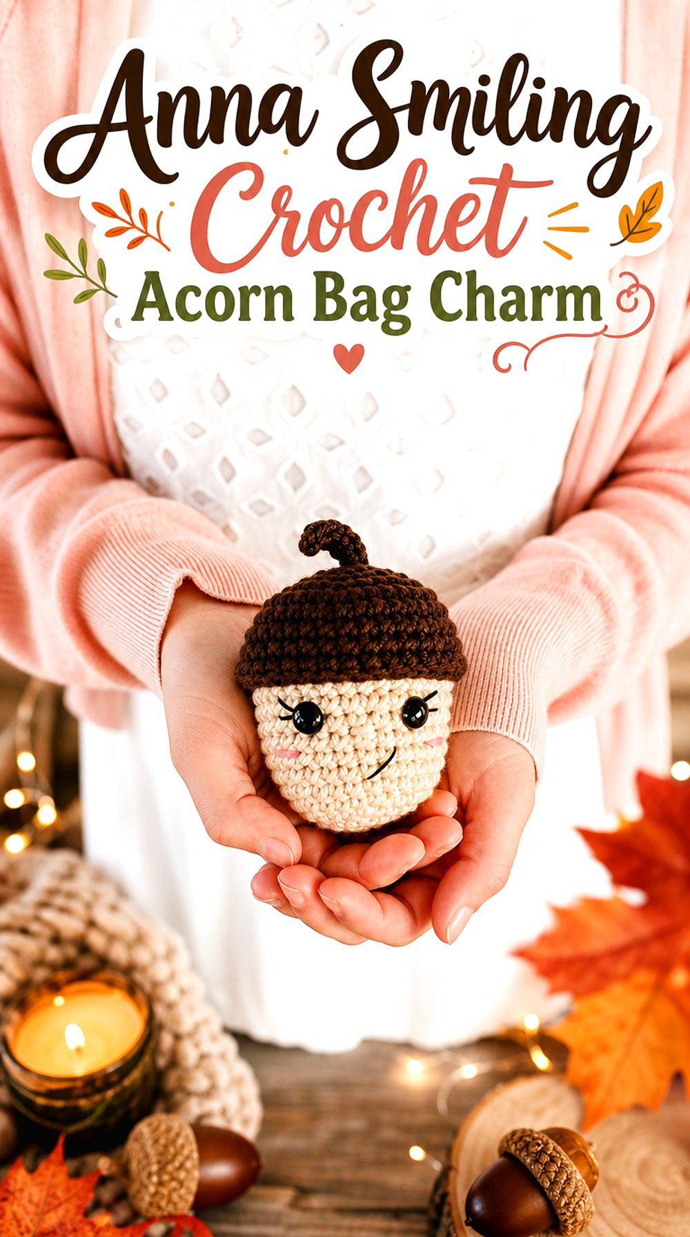 Anna Smiling Crochet Acorn Bag Charm