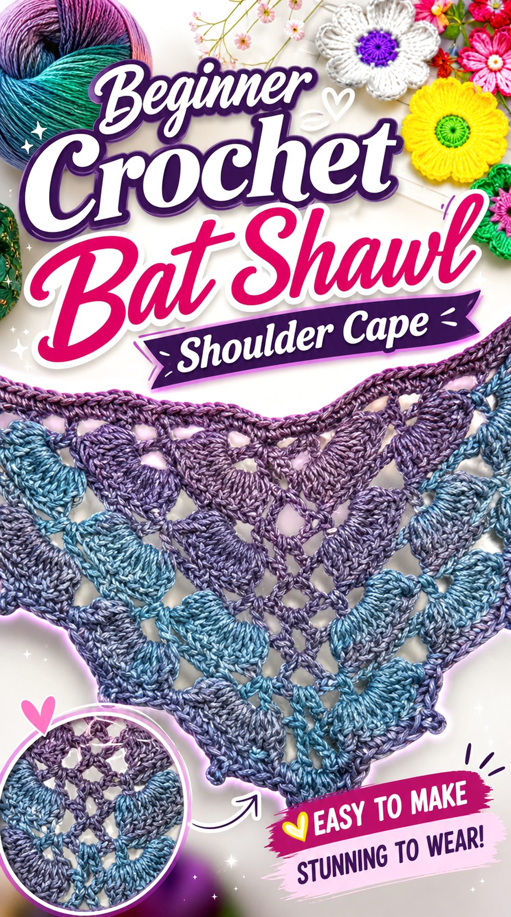 Beginner Crochet Bat Shawl Shoulder Cape
