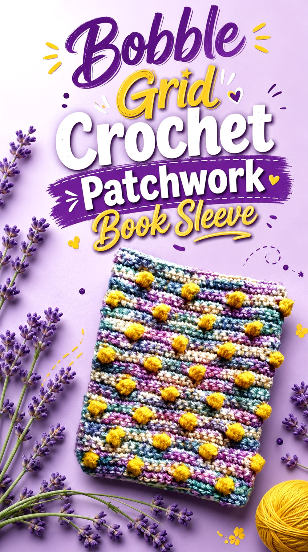 Bobble Grid Crochet Patchwork Book Sleeve