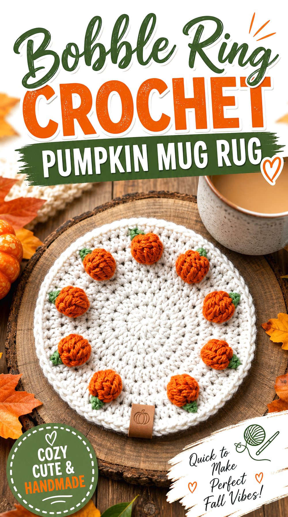 Bobble Ring Crochet Pumpkin Mug Rug