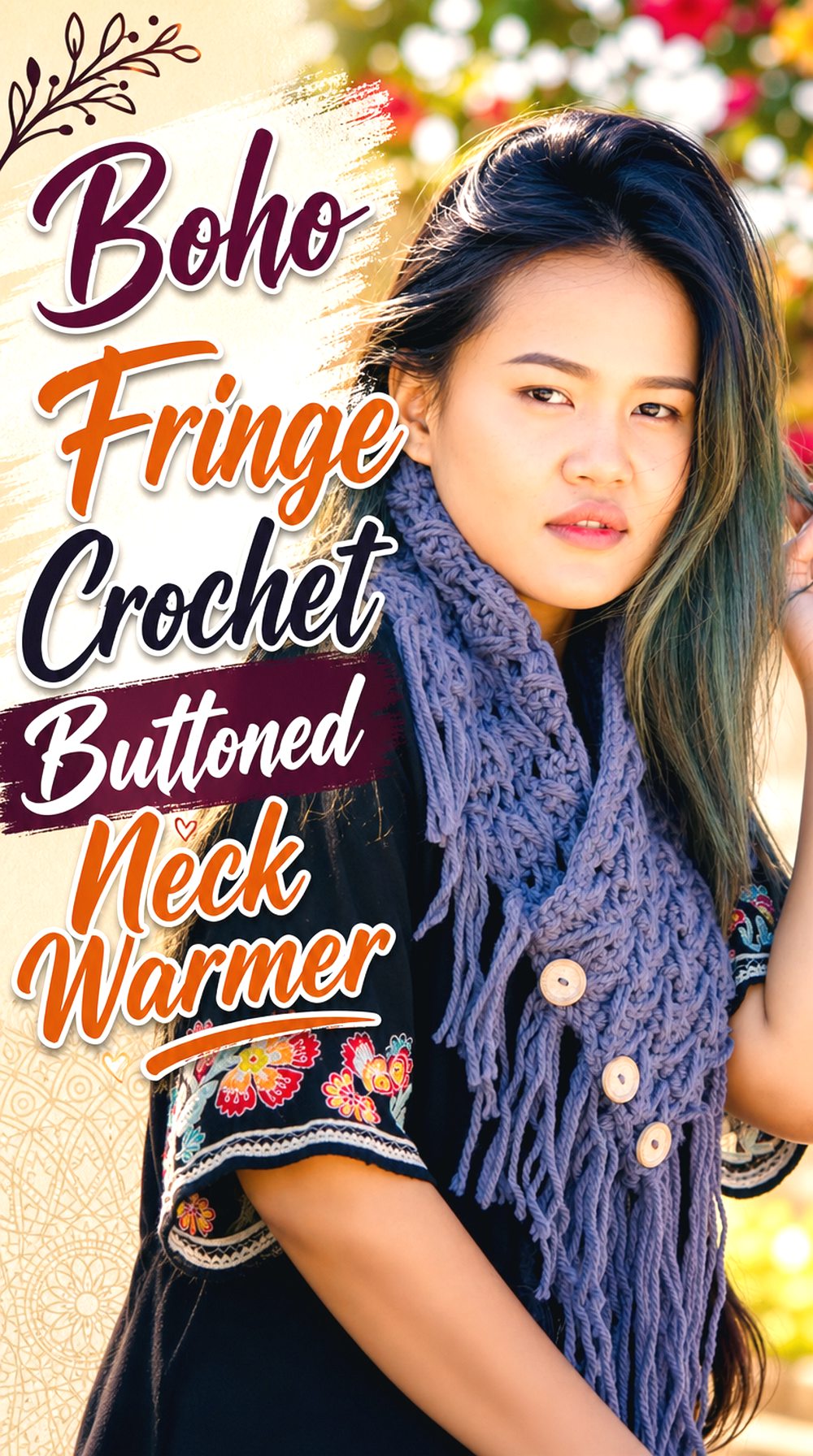 Boho Fringe Crochet Buttoned Neck Warmer