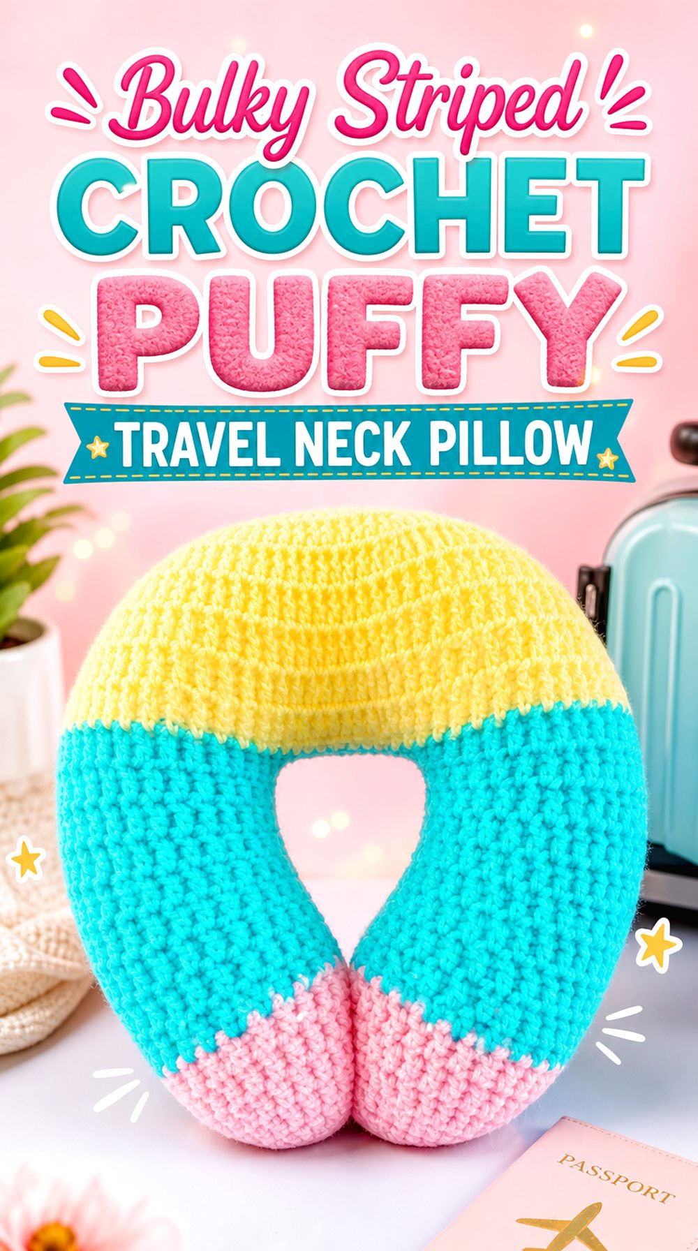 Bulky Striped Crochet Puffy Travel Neck Pillow