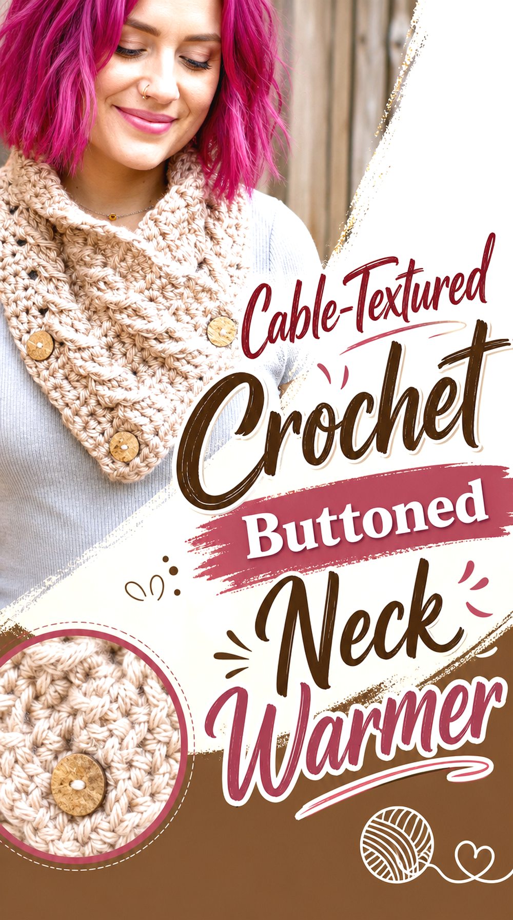 Cable Textured Crochet Buttoned Neck Warmer