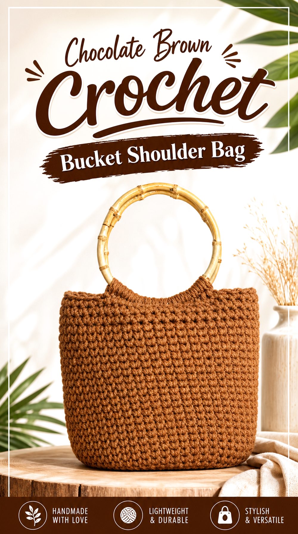 Chocolate Brown Crochet Bucket Shoulder Bag