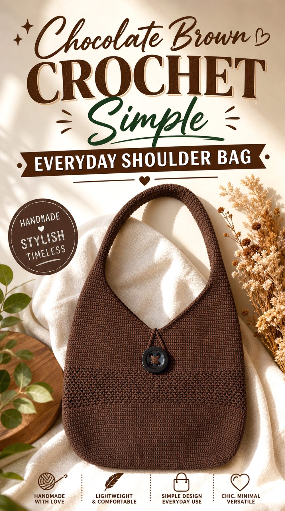 Chocolate Brown Crochet Simple Everyday Shoulder Bag