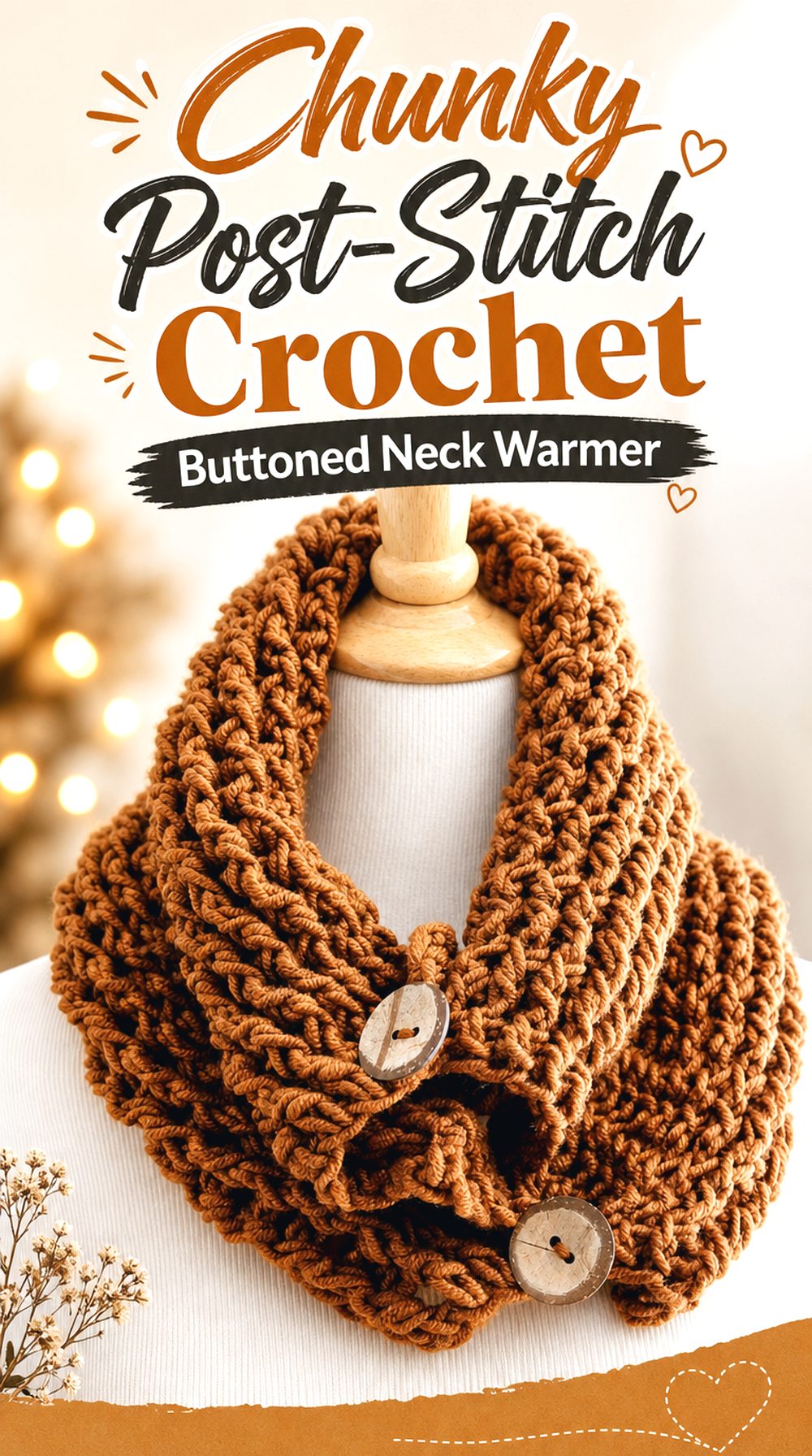 Chunky Post Stitch Crochet Buttoned Neck Warmer
