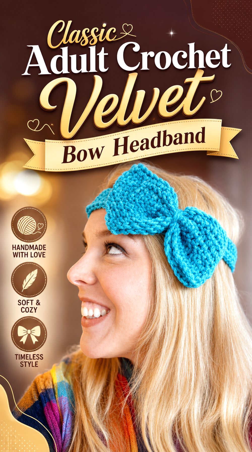 Classic Adult Crochet Velvet Bow Headband
