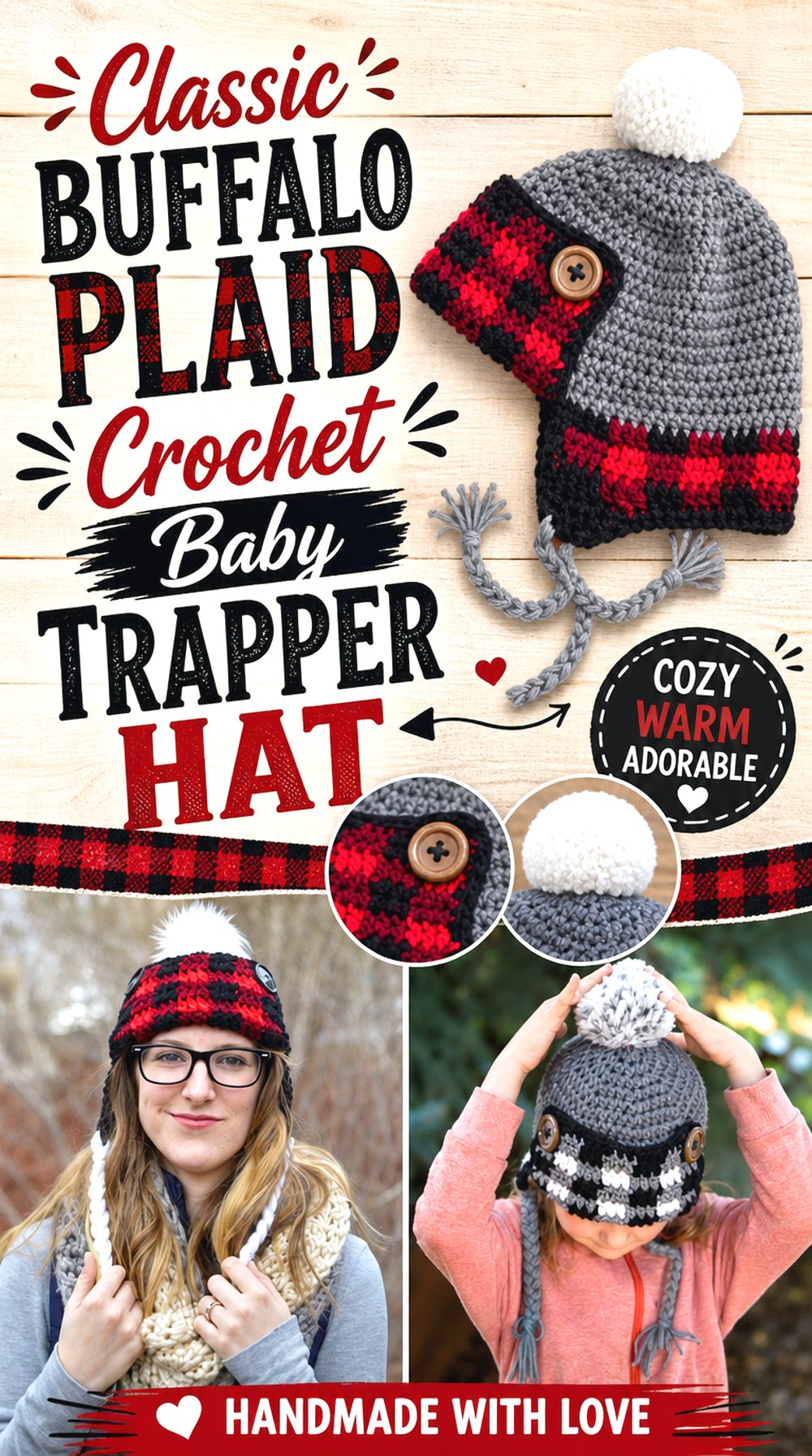 Classic Buffalo Plaid Crochet Baby Trapper Hat