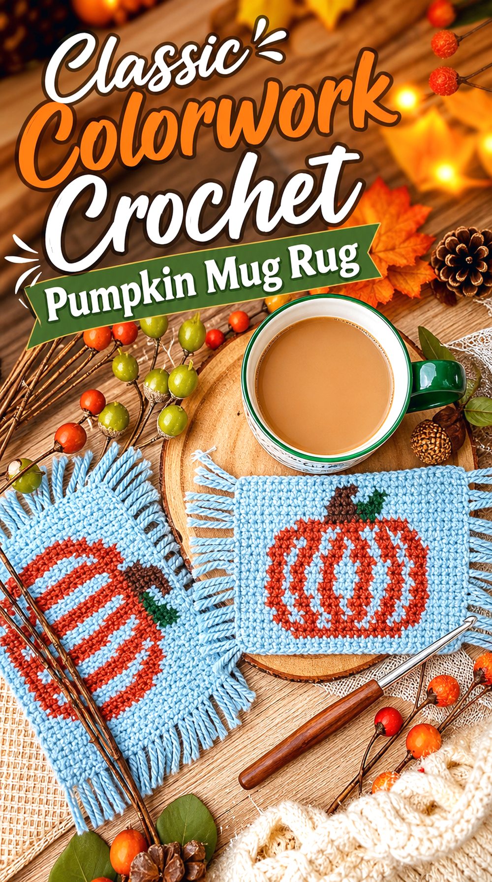 Classic Colorwork Crochet Pumpkin Mug Rug