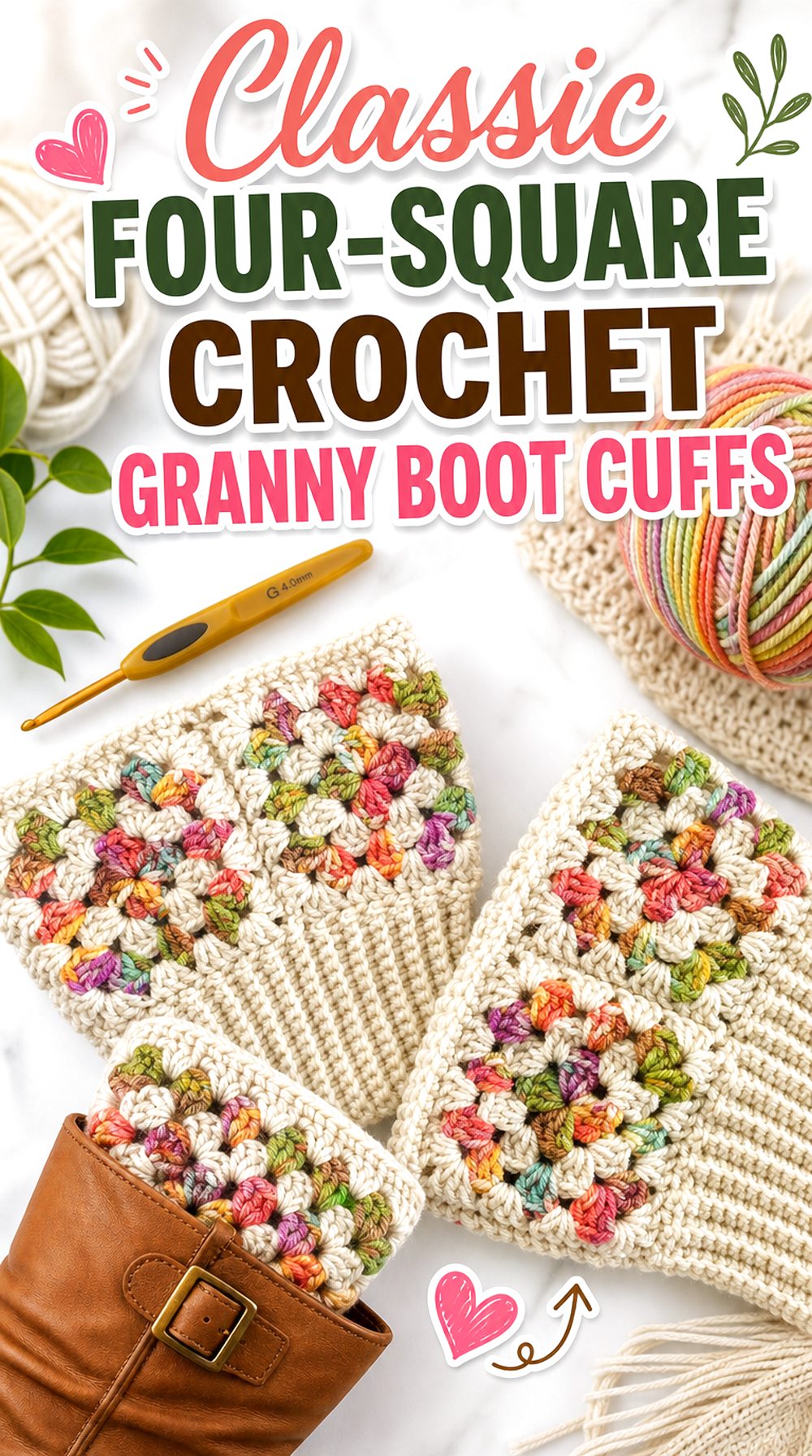 Classic Four Square Crochet Granny Boot Cuffs