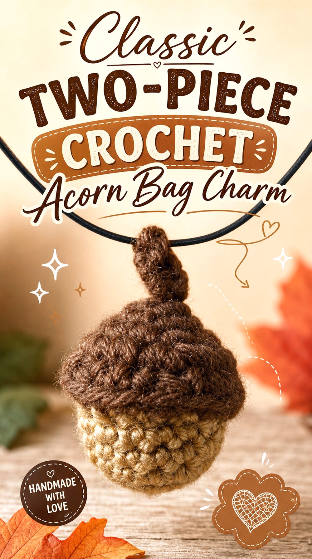Classic Two Piece Crochet Acorn Bag Charm
