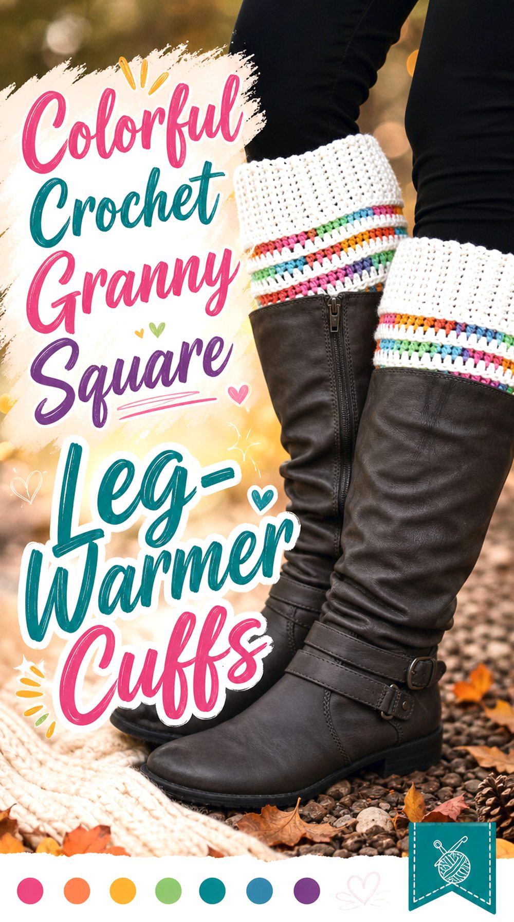 Colorful Crochet Granny Square Leg Warmer Cuffs