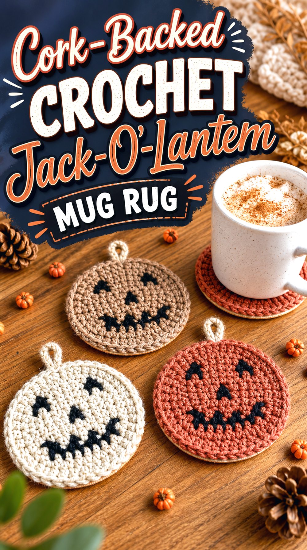 Cork Backed Crochet Jack O’ Lantern Mug Rug