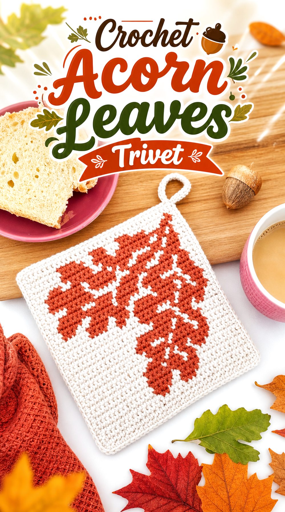 Crochet Acorn Leaves Trivet
