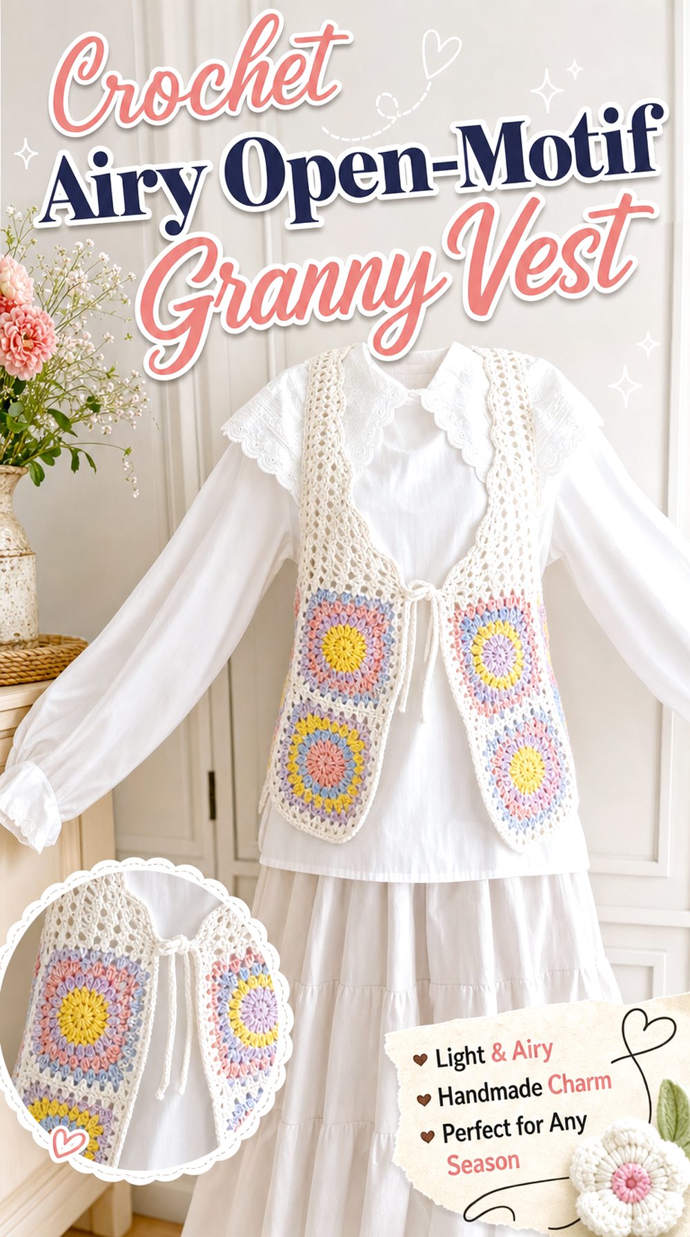 Crochet Airy Open Motif Granny Vest