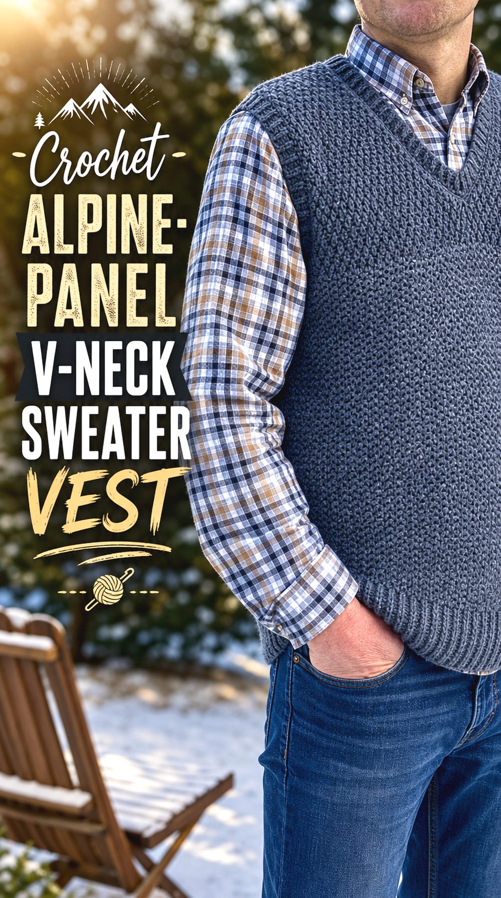 Crochet Alpine Panel V Neck Sweater Vest