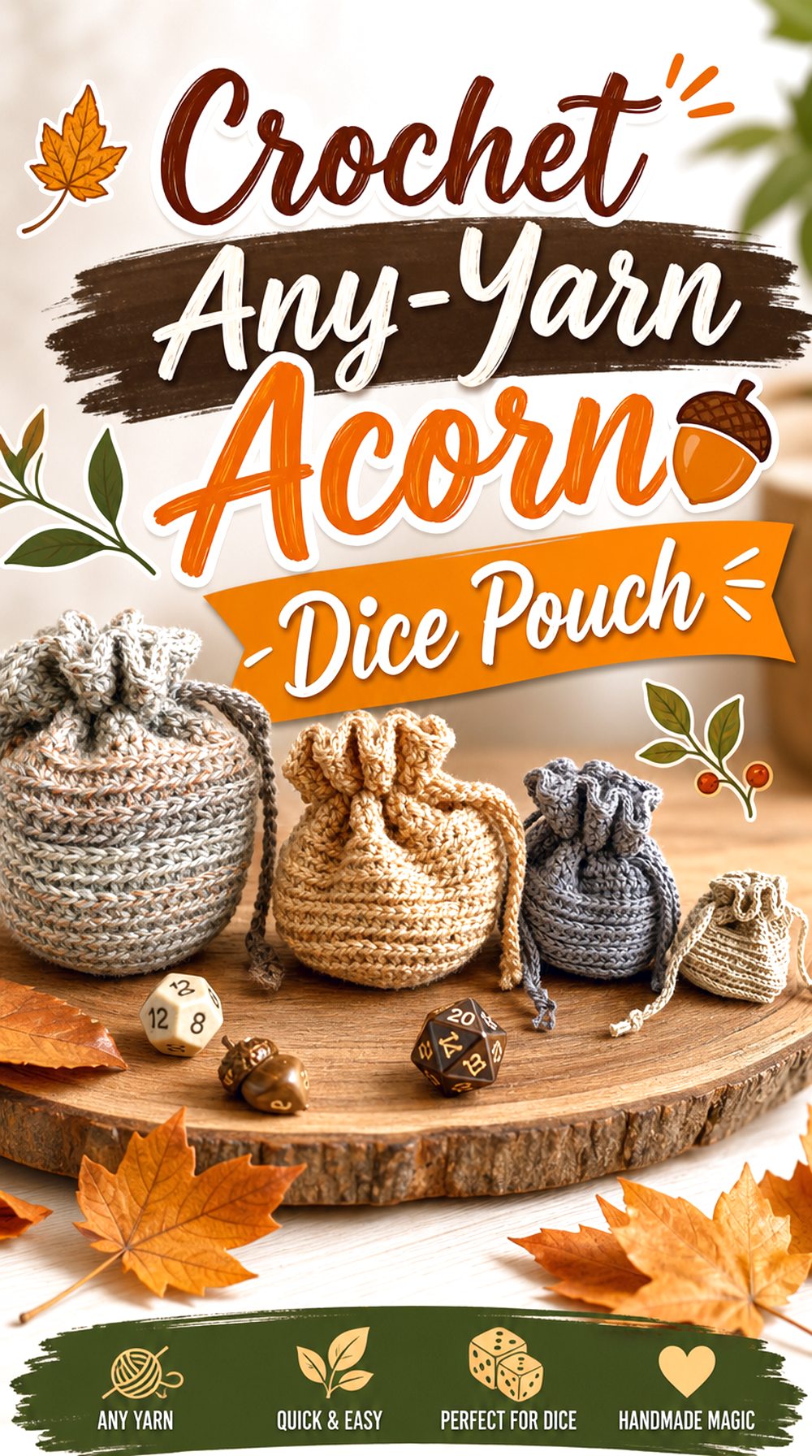 Crochet Any Yarn Acorn Dice Pouch