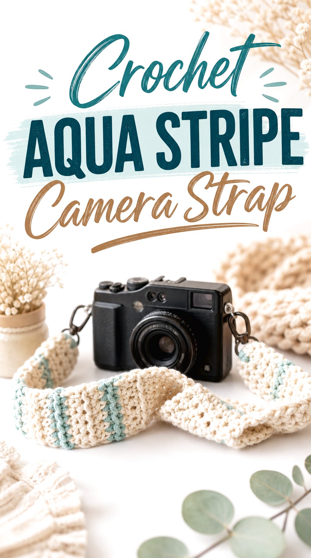 Crochet Aqua Stripe Camera Strap