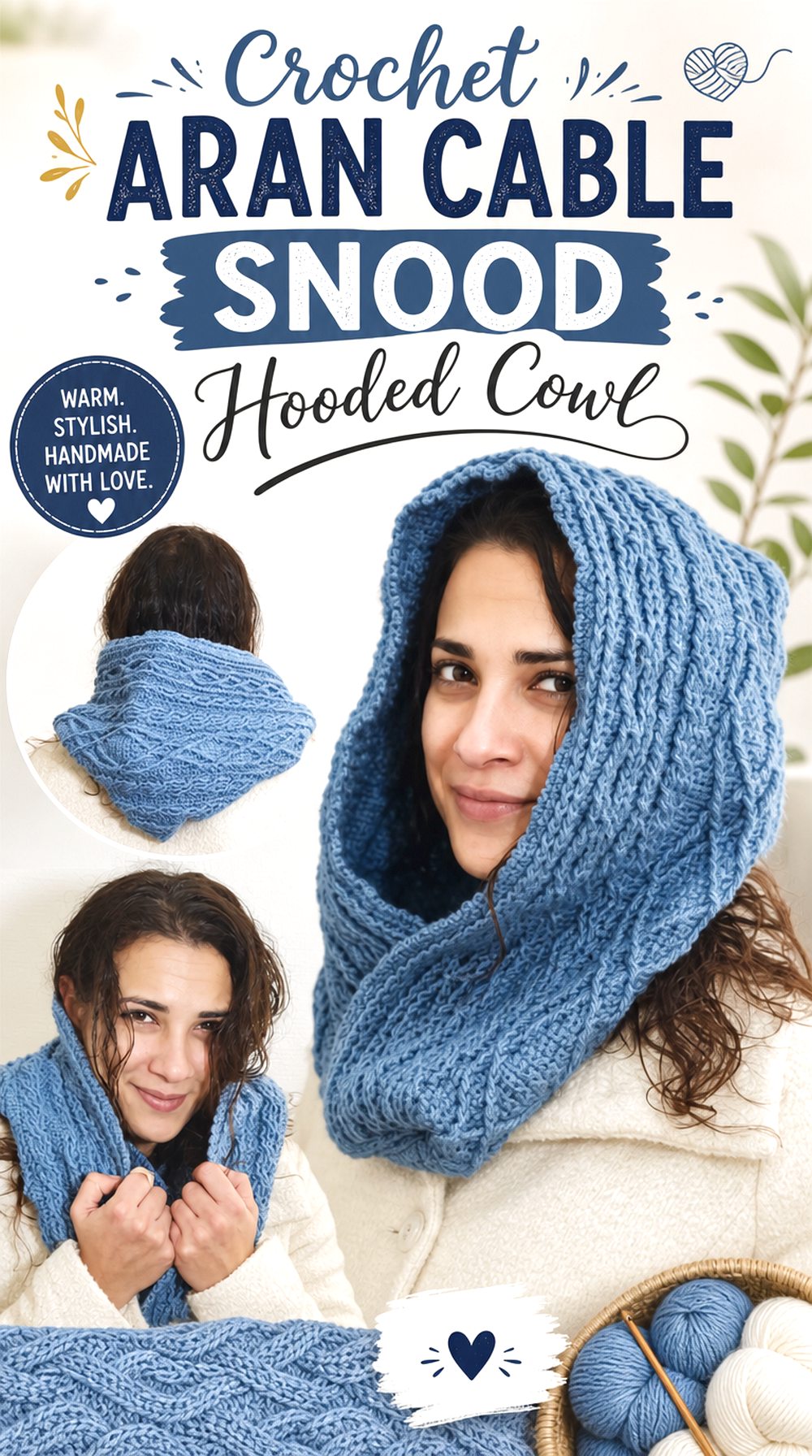 Crochet Aran Cable Snood Hooded Cowl