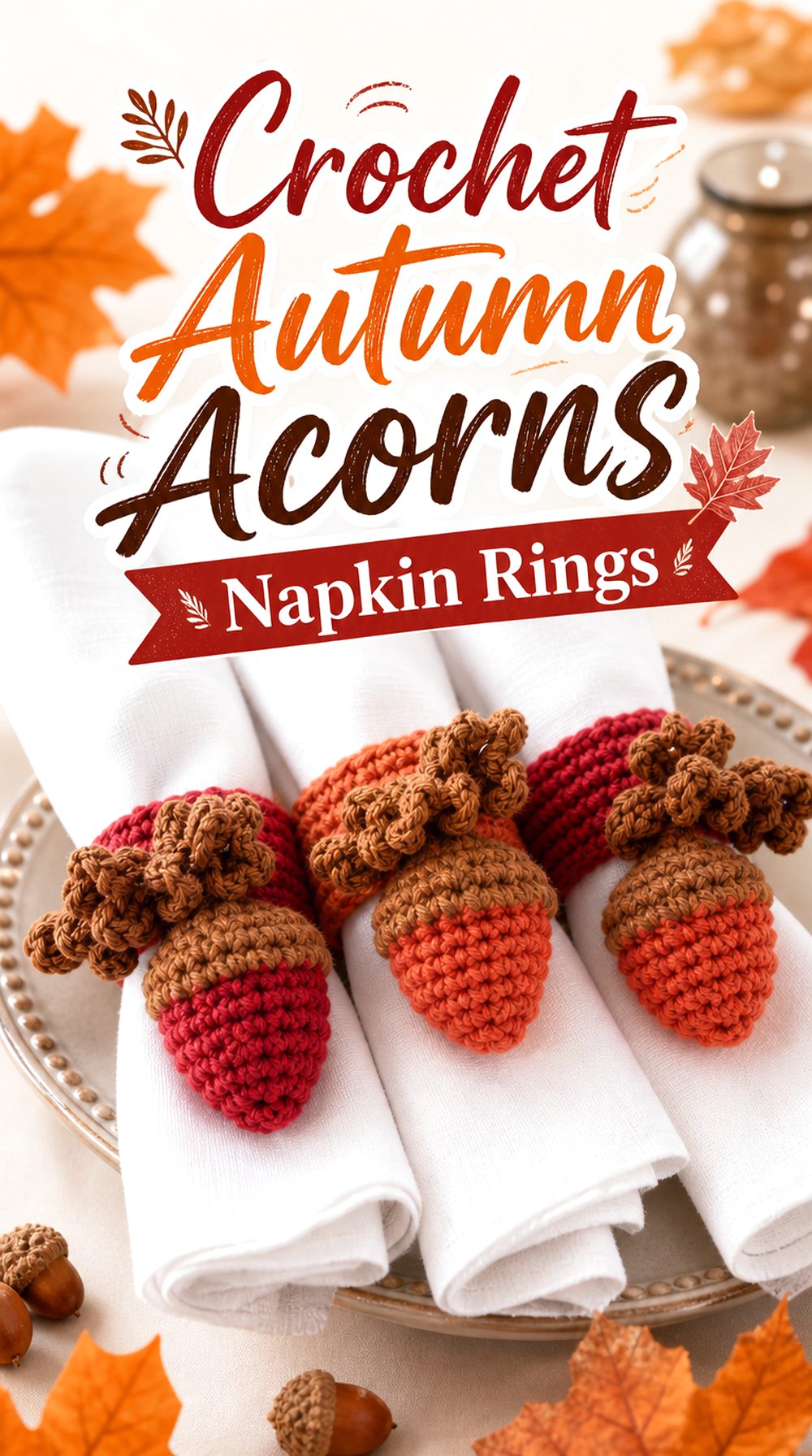 Crochet Autumn Acorns Napkin Rings