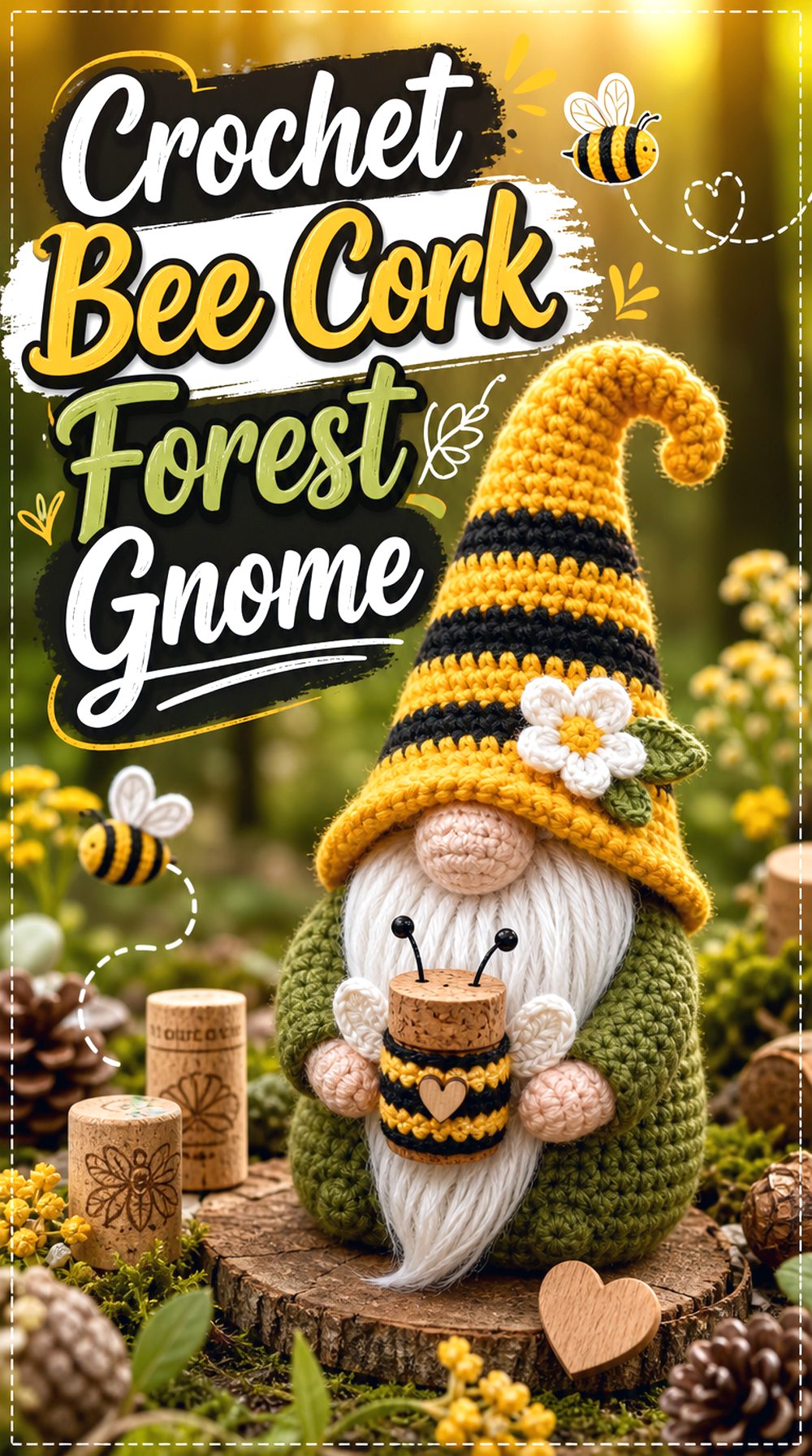 Crochet Bee Cork Forest Gnome