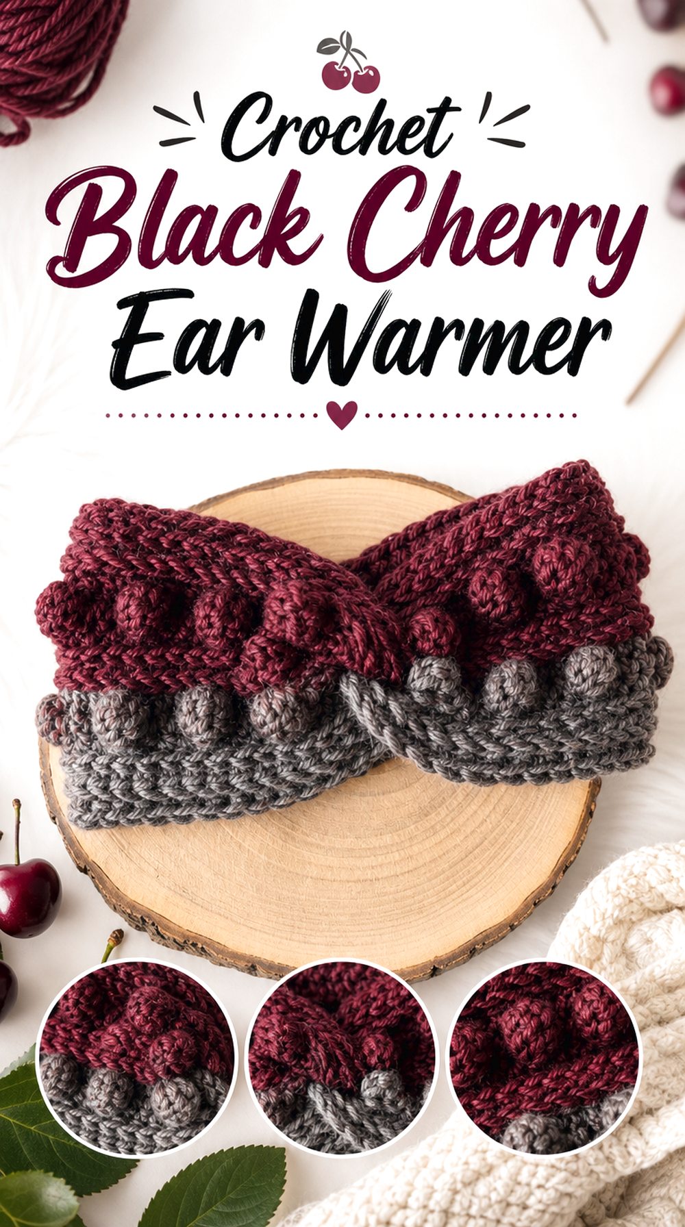 Crochet Black Cherry Ear Warmer