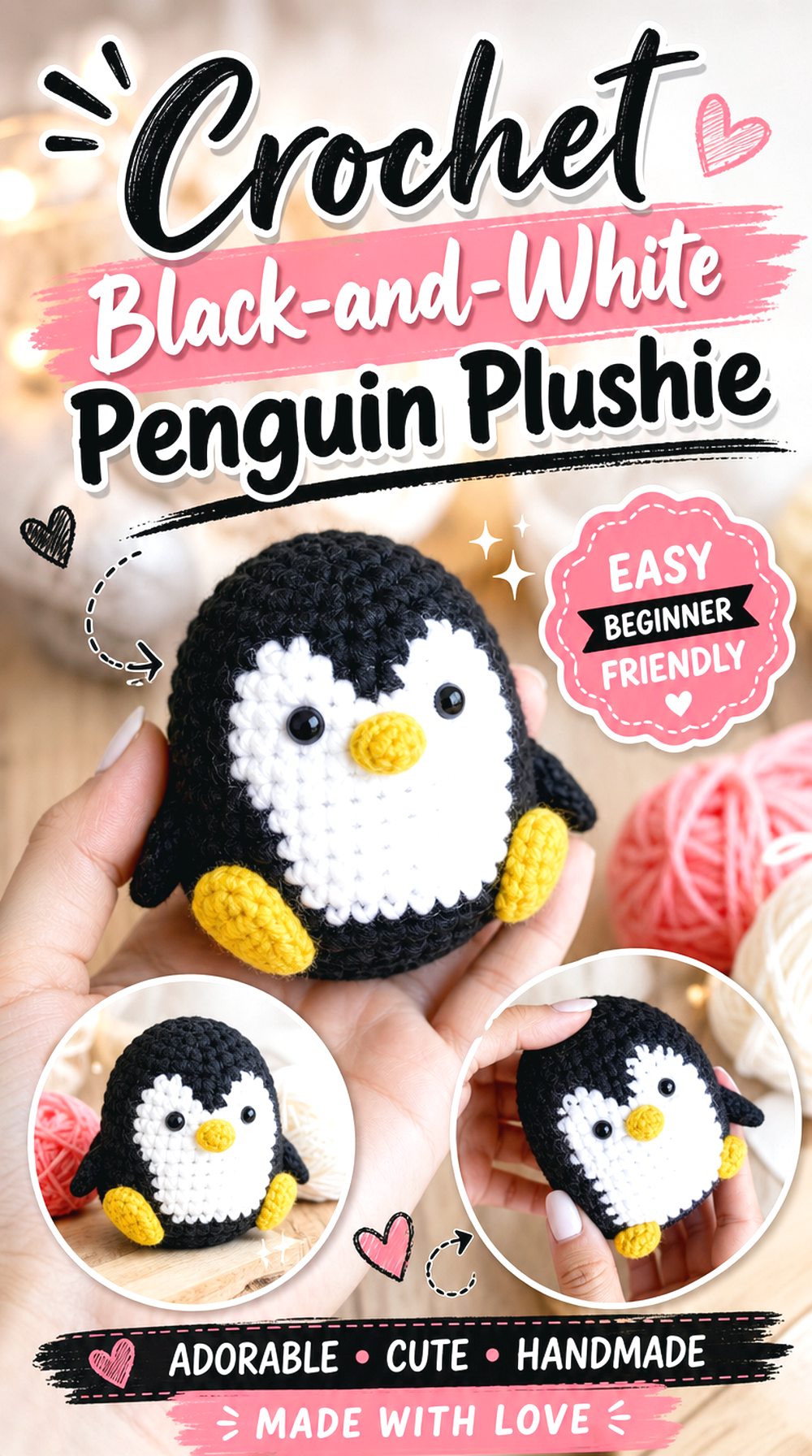 Crochet Black and White Penguin Plushie