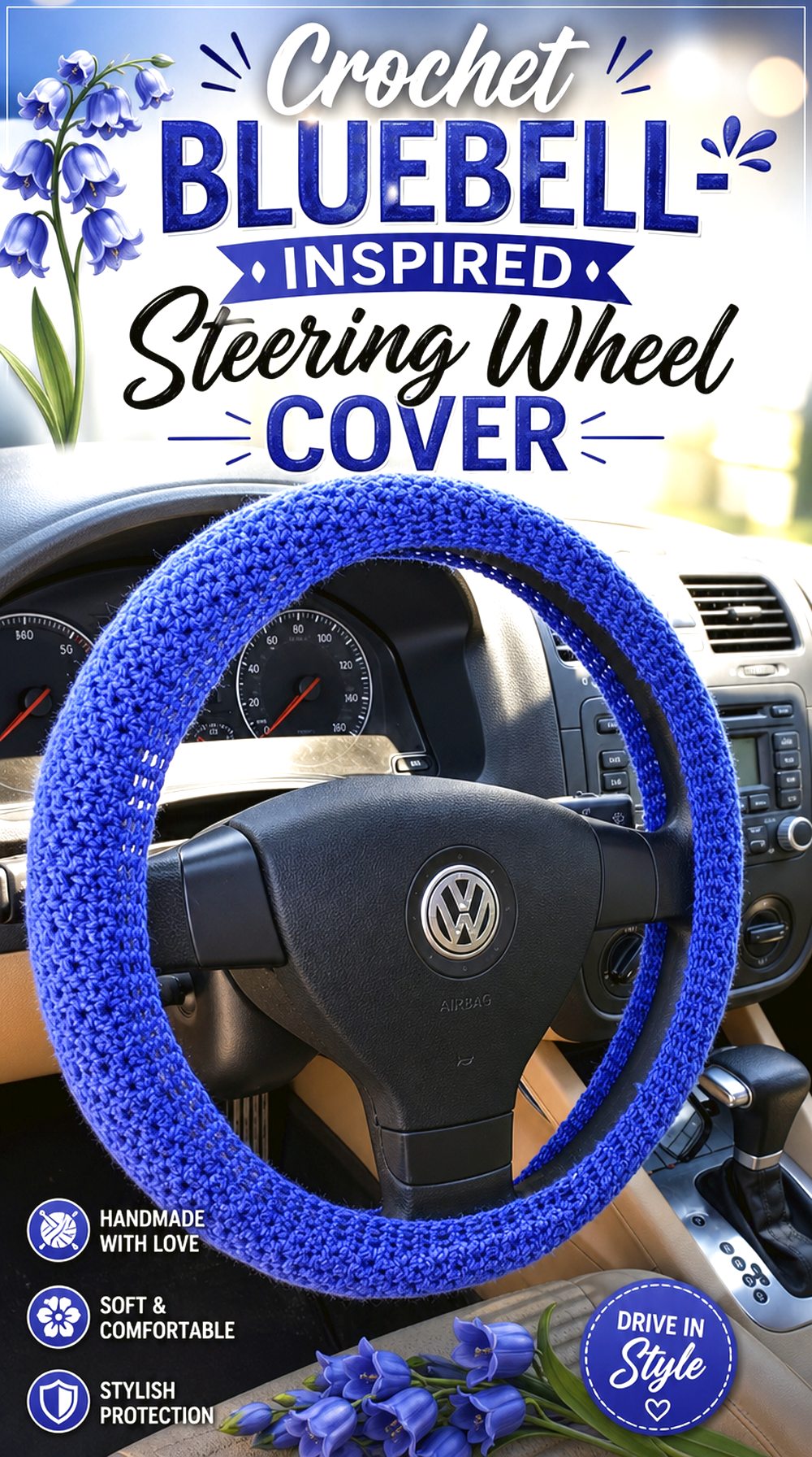 Crochet Bluebell Inspired Steering Wheel Cover