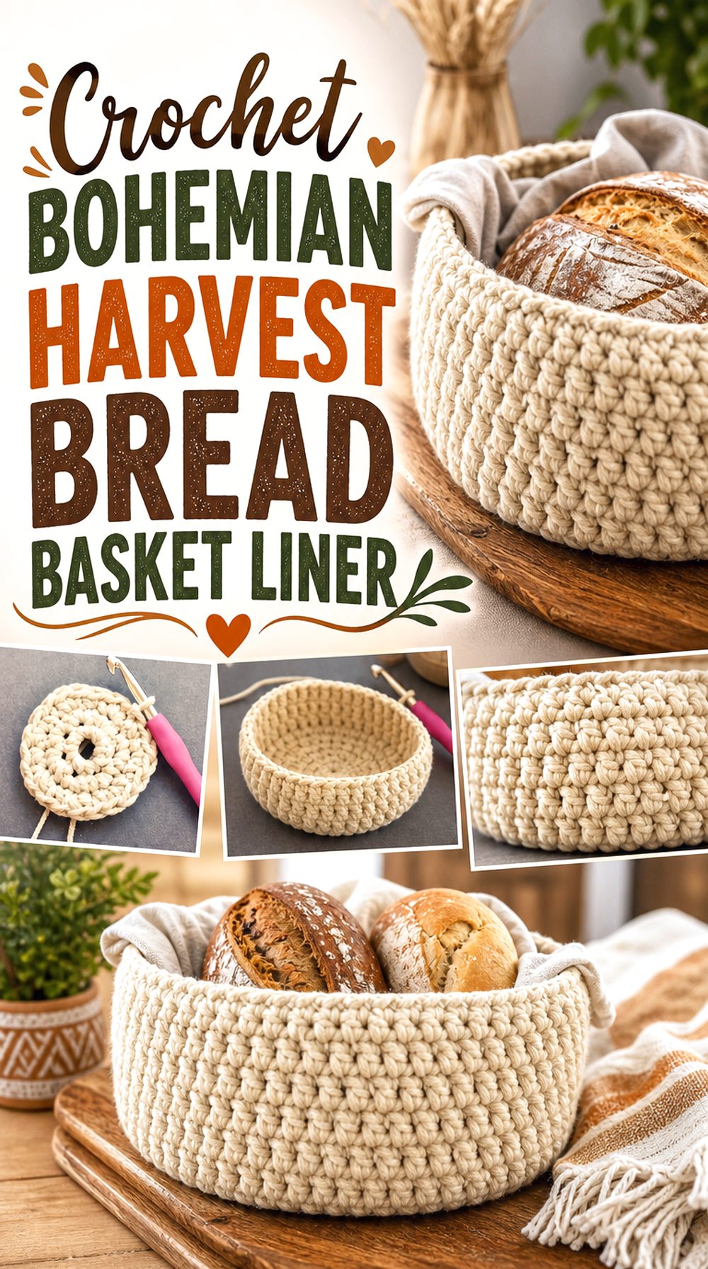 Crochet Bohemian Harvest Bread Basket Liner