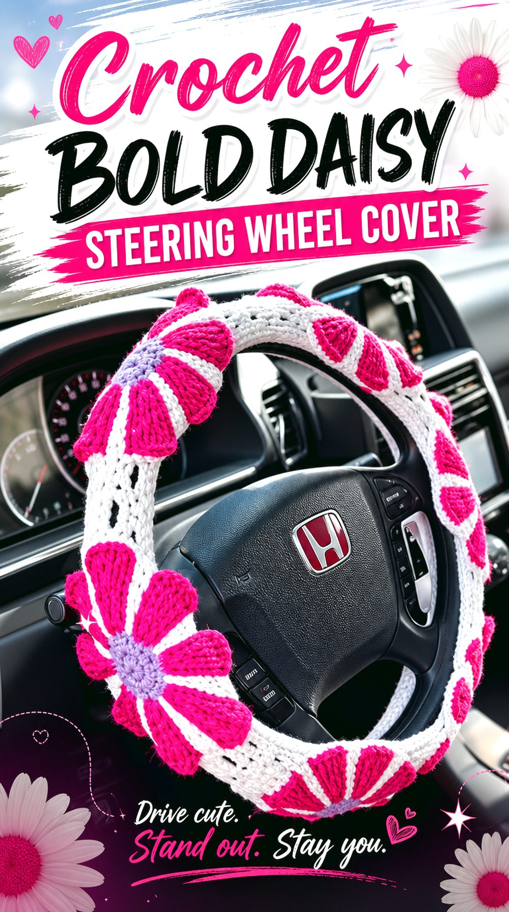 Crochet Bold Daisy Steering Wheel Cover