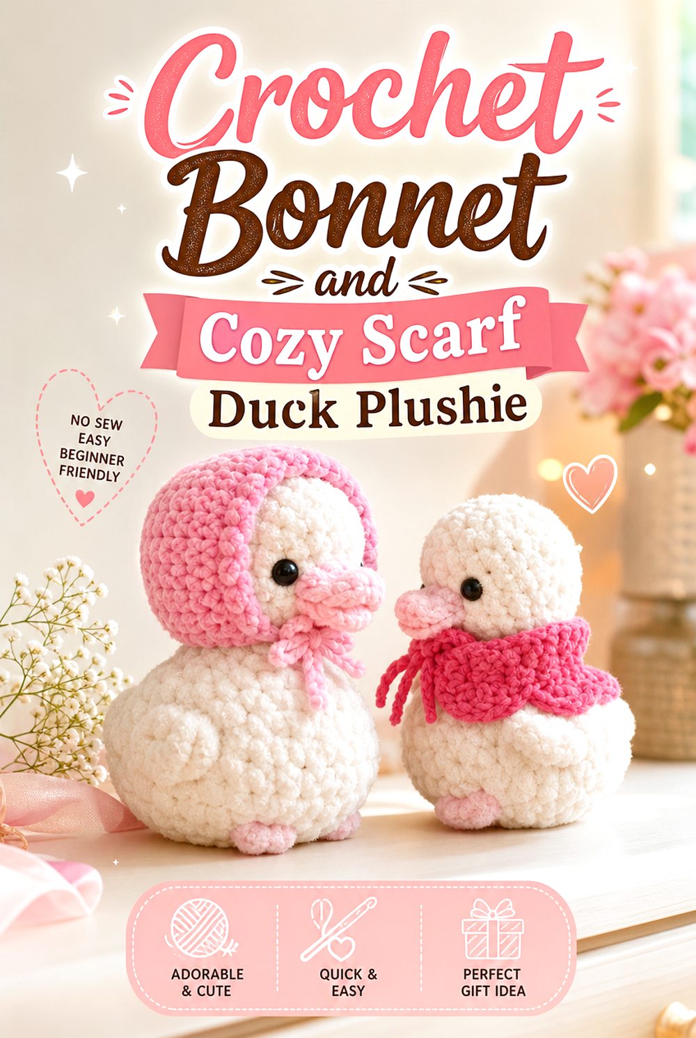 Crochet Bonnet and Cozy Scarf Duck Plushie