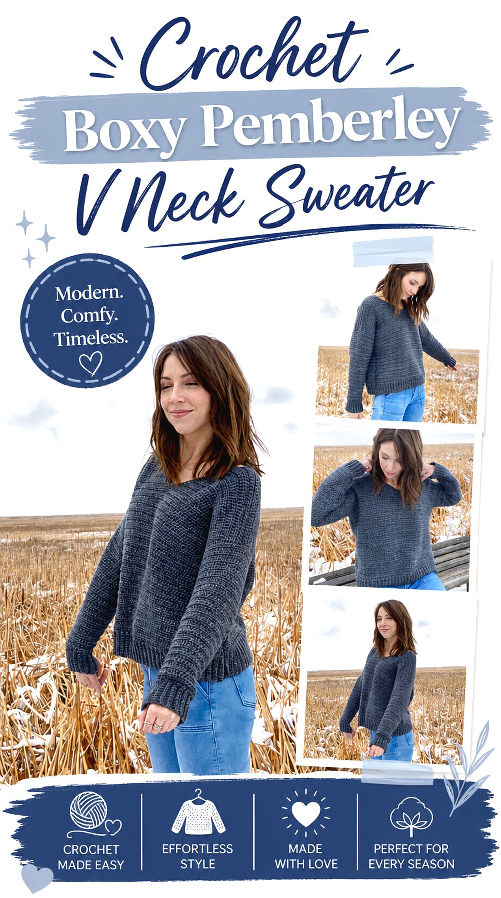 Crochet Boxy Pemberley V Neck Sweater