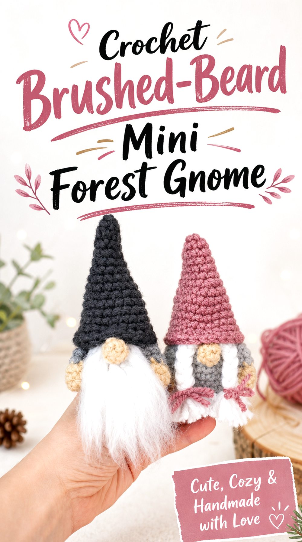 Crochet Brushed Beard Mini Forest Gnome