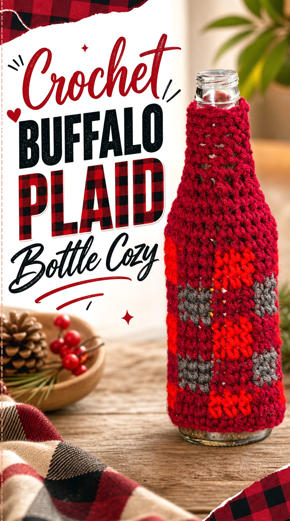 Crochet Buffalo Plaid Bottle Cozy