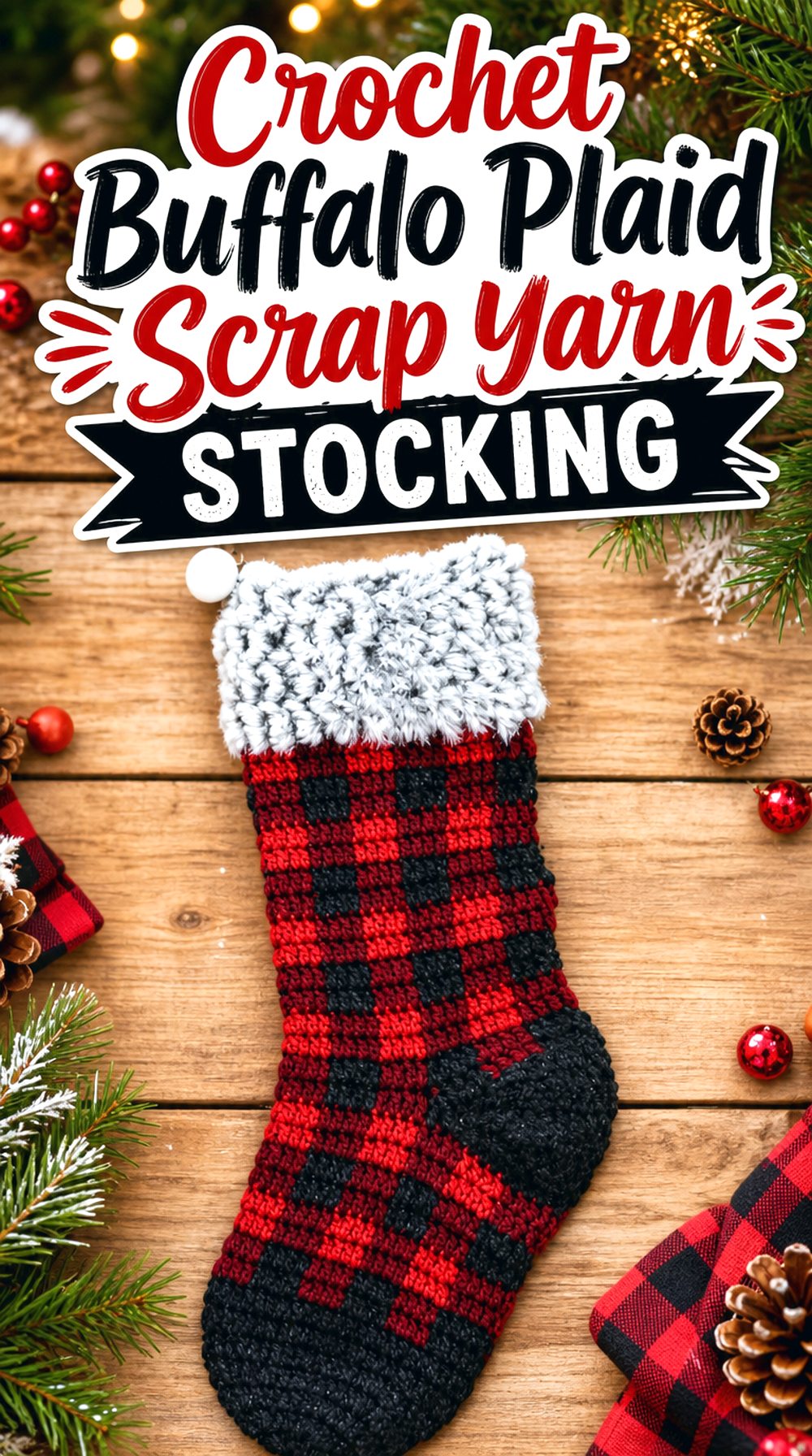 Crochet Buffalo Plaid Scrap Yarn Stocking