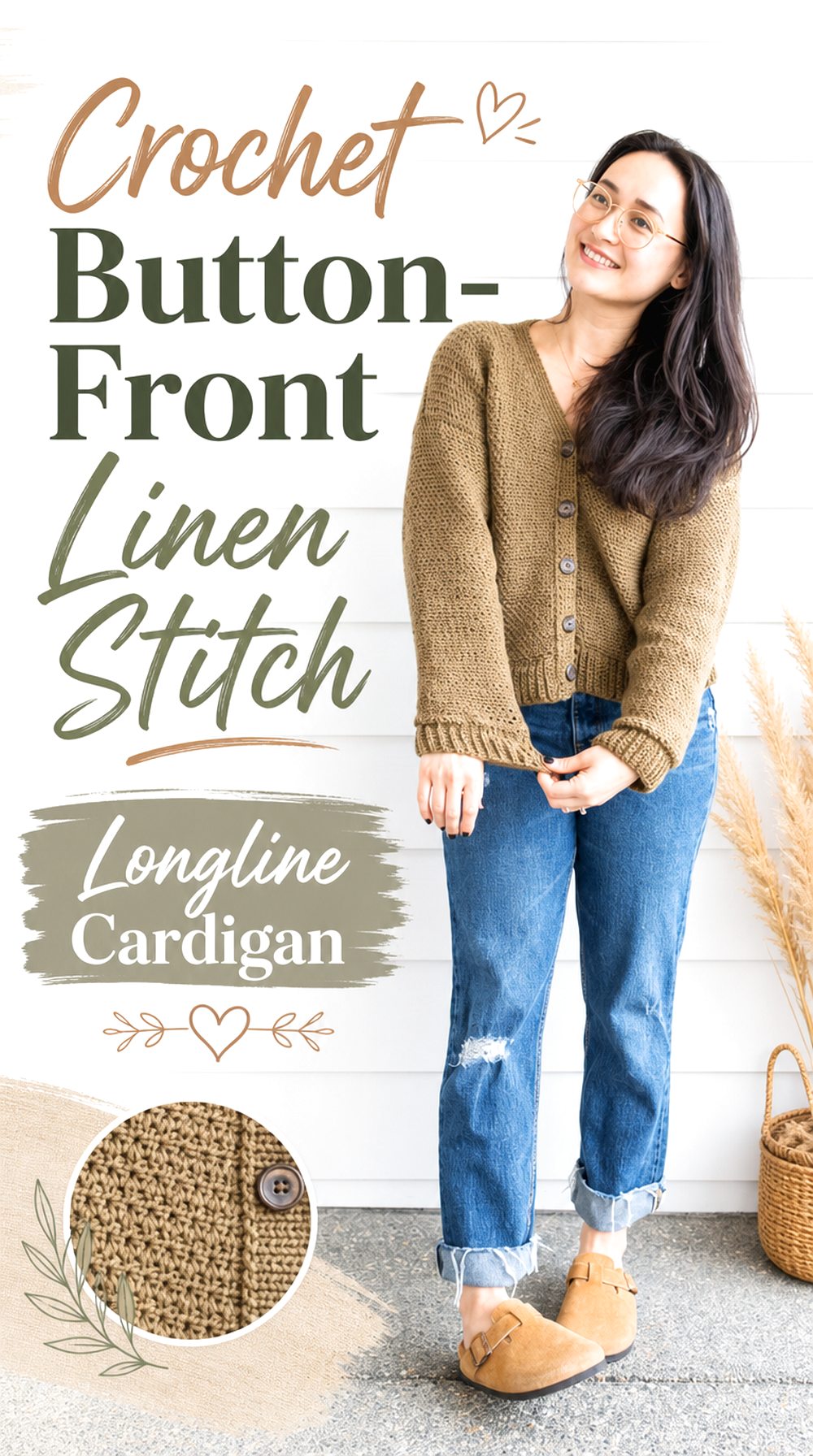 Crochet Button Front Linen Stitch Longline Cardigan
