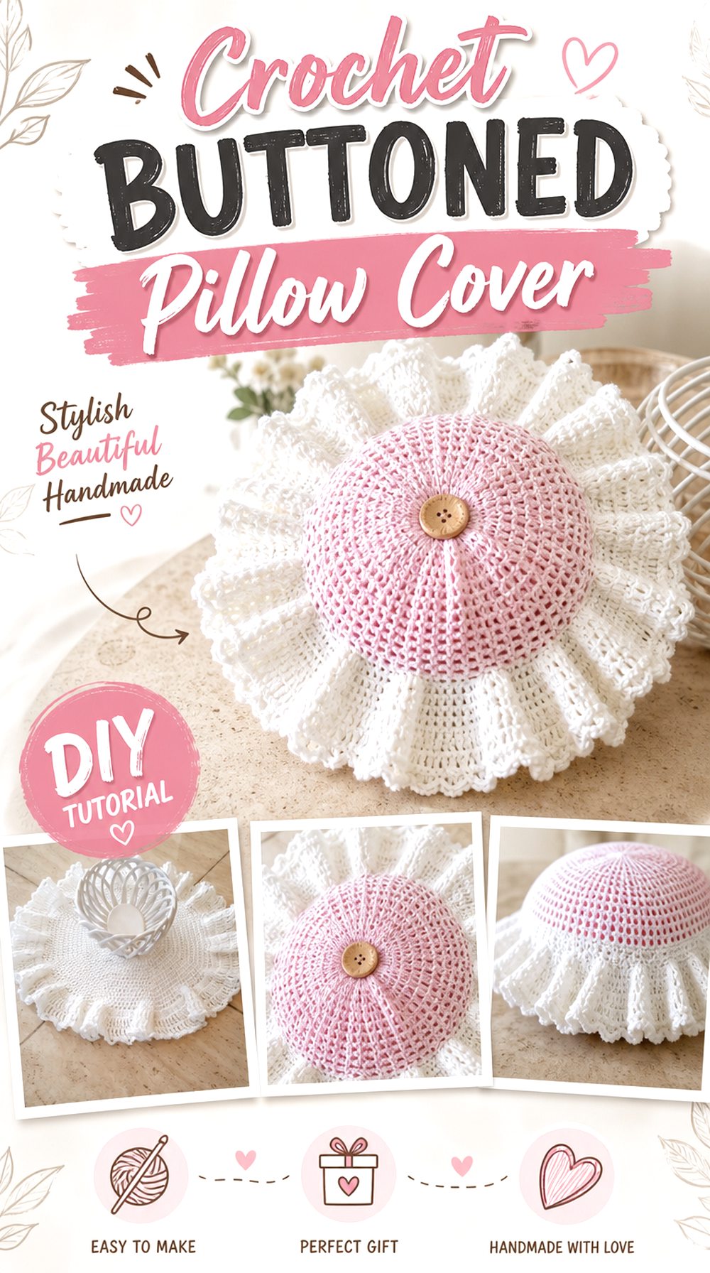 Crochet Buttoned Pillow Cover