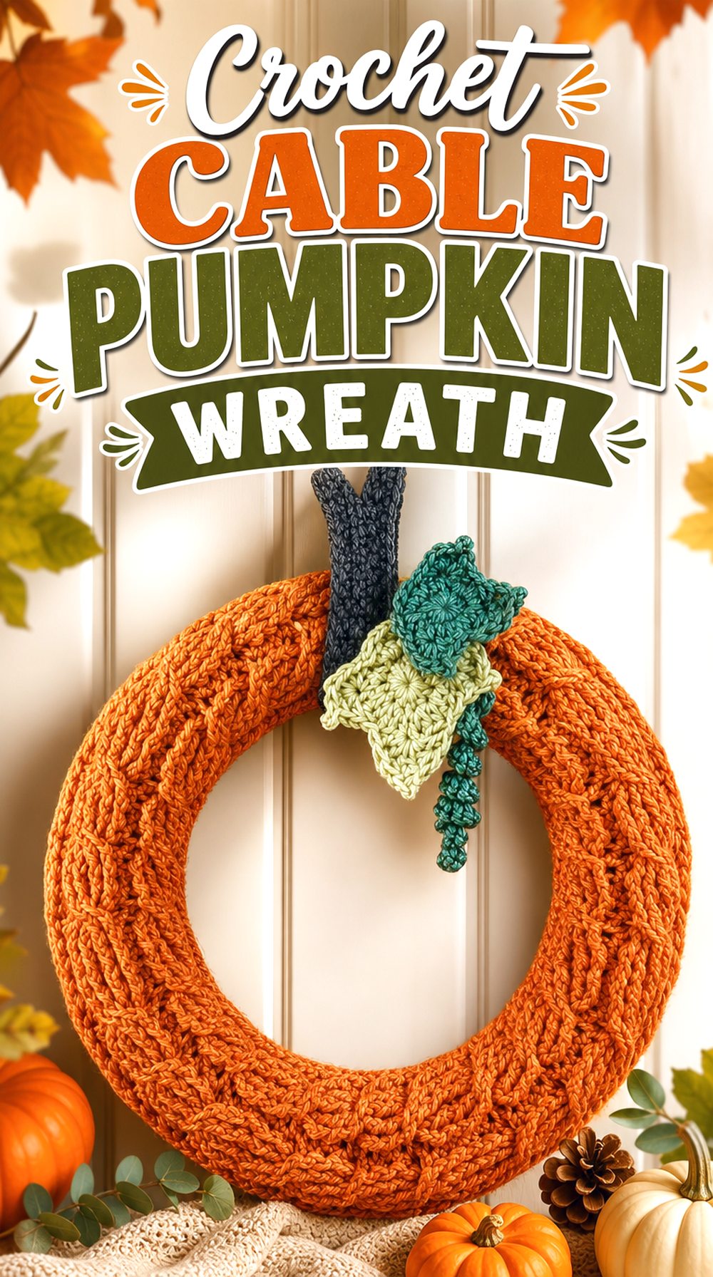 Crochet Cable Pumpkin Wreath
