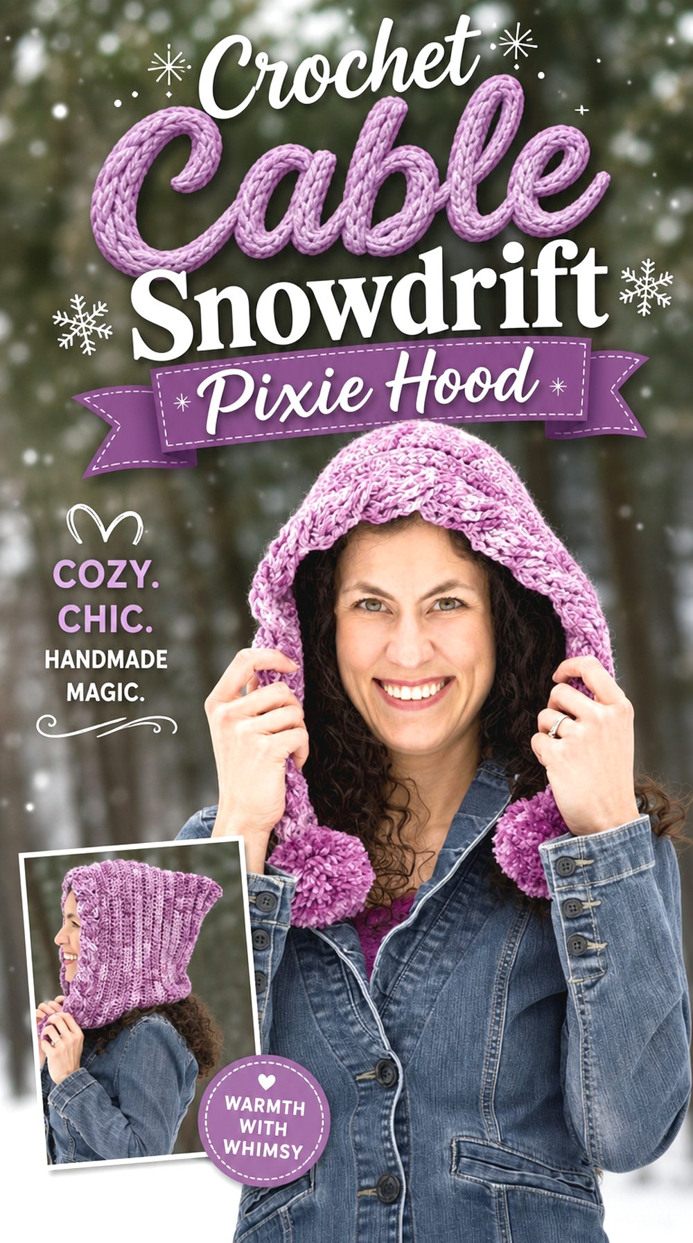Crochet Cable Snowdrift Pixie Hood