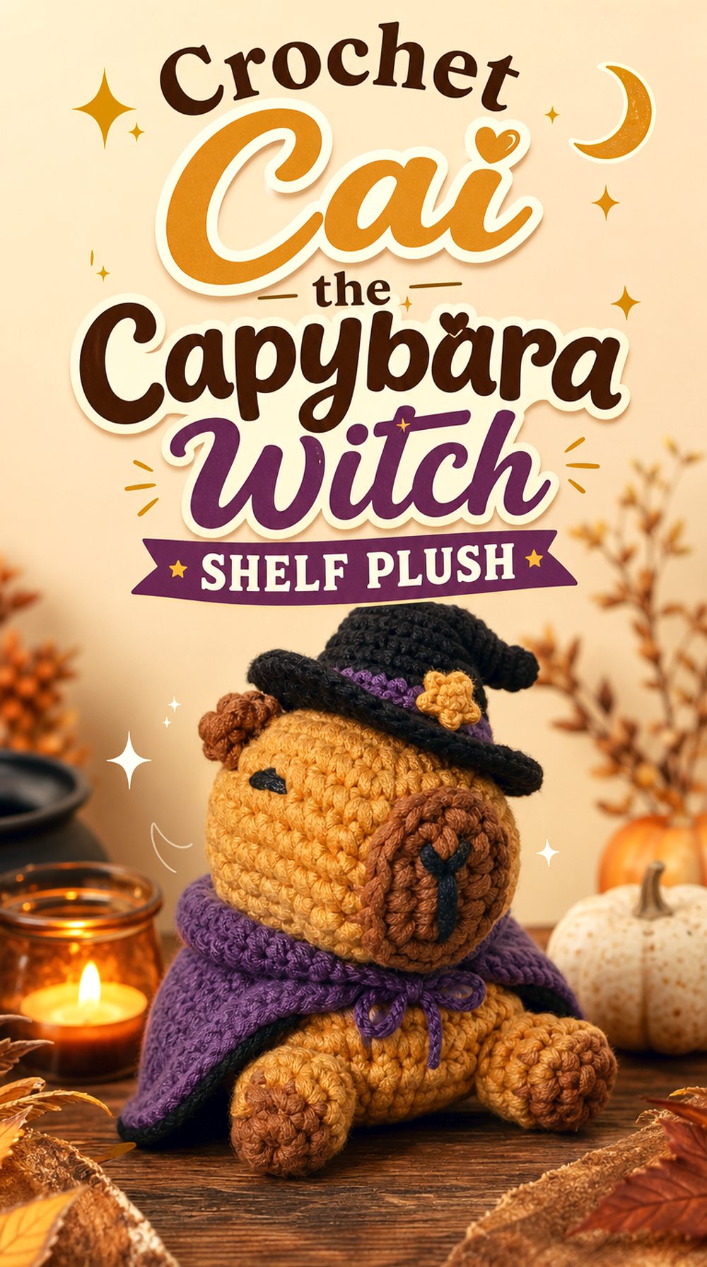 Crochet Cai the Capybara Witch Shelf Plush