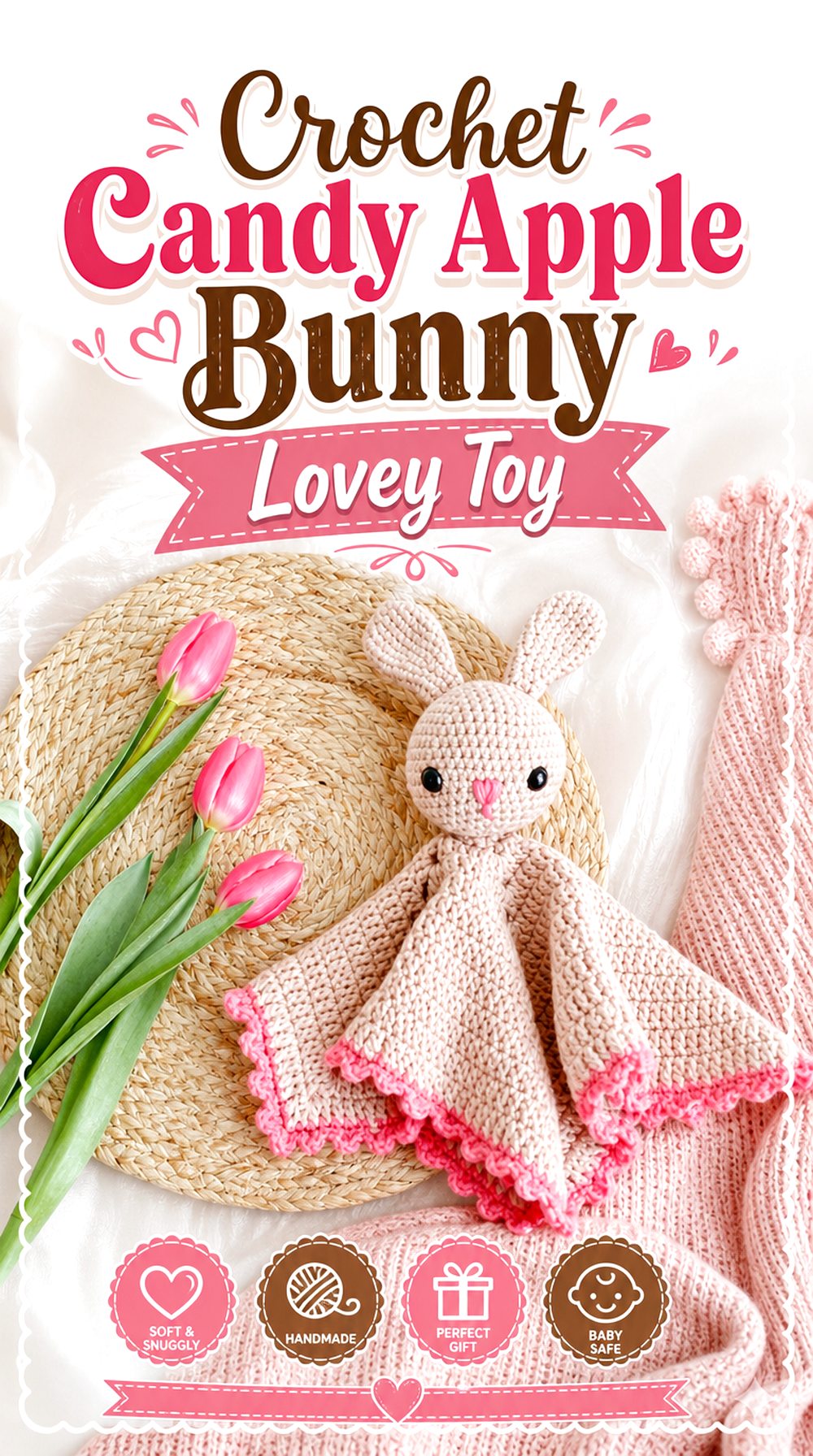Crochet Candy Apple Bunny Lovey Toy