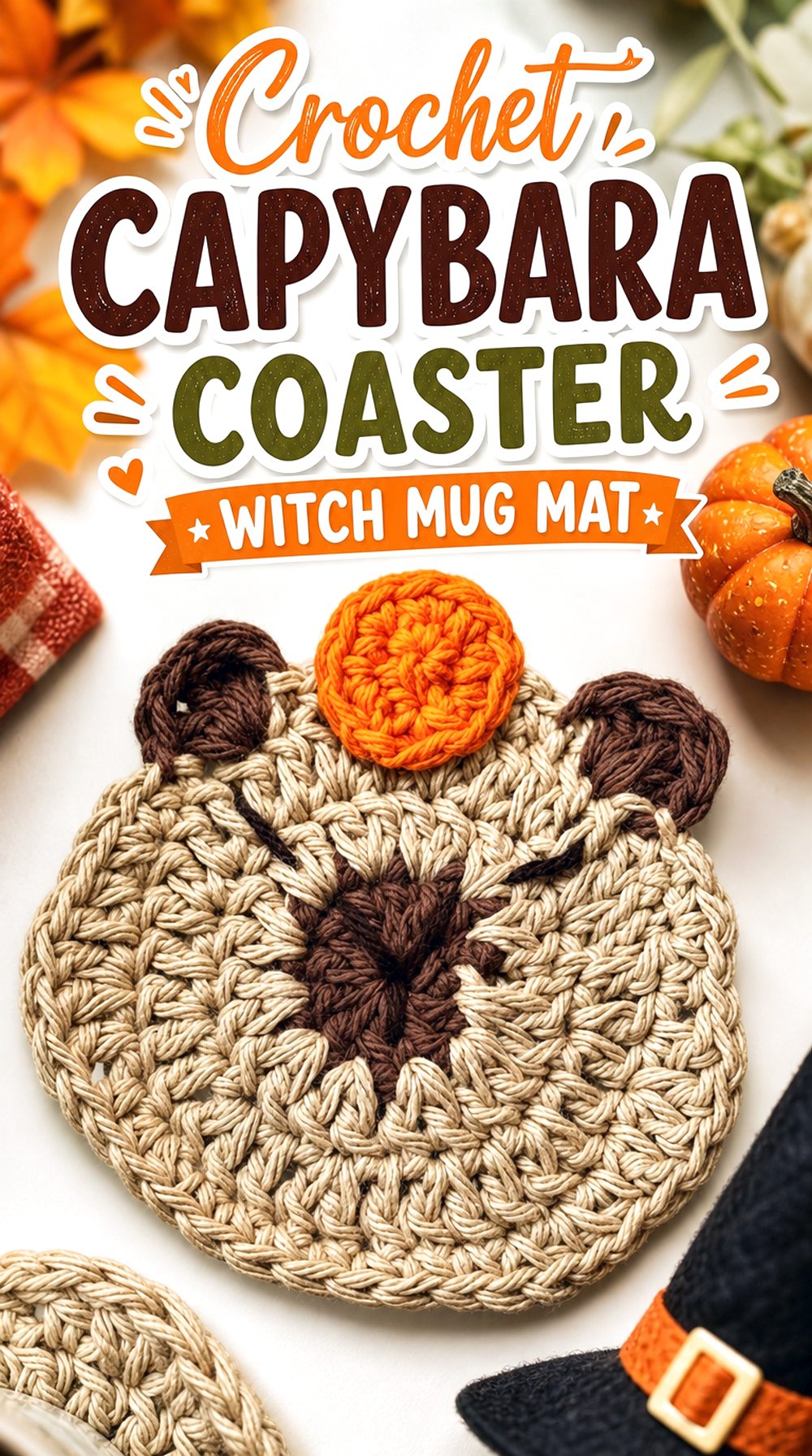 Crochet Capybara Coaster Witch Mug Mat