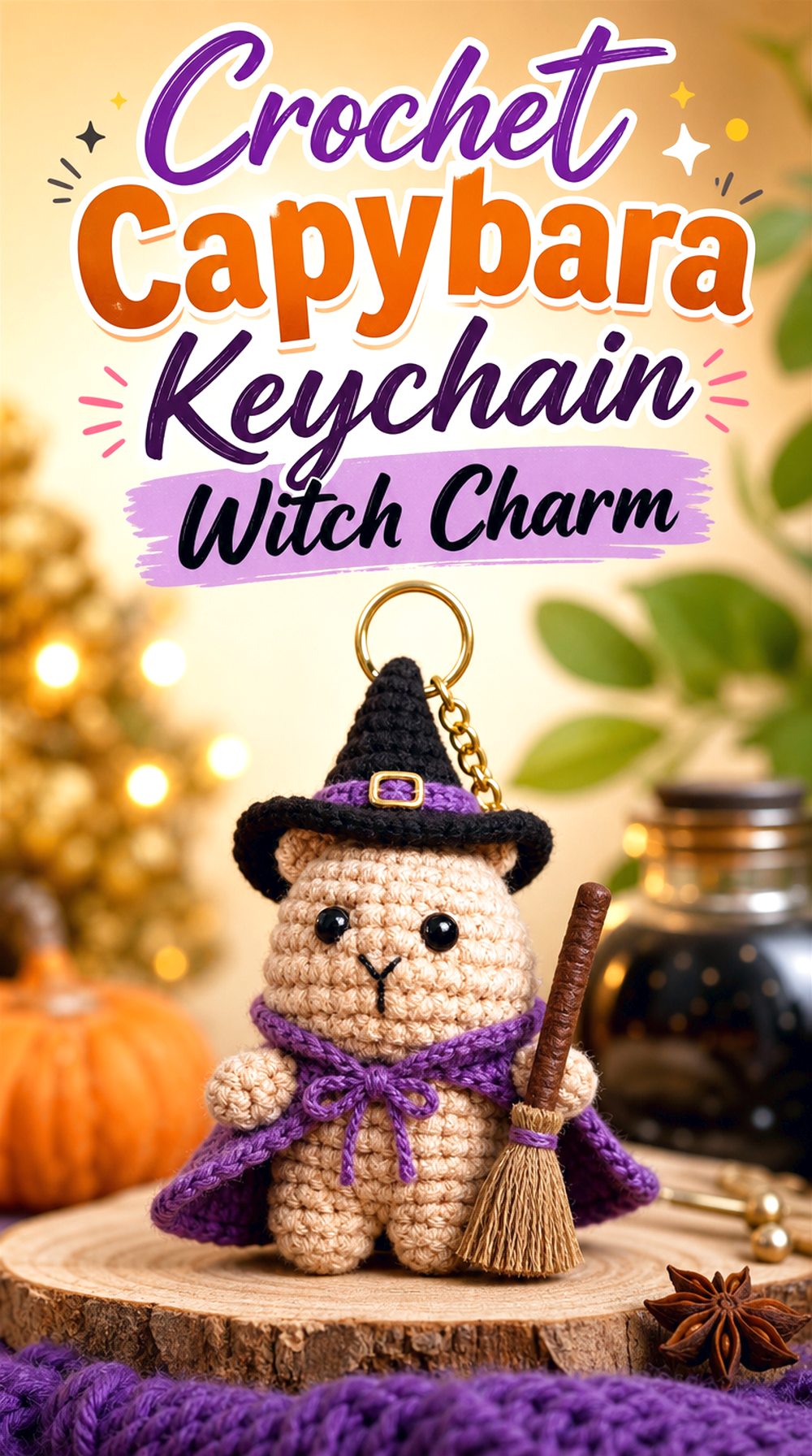 Crochet Capybara Keychain Witch Charm